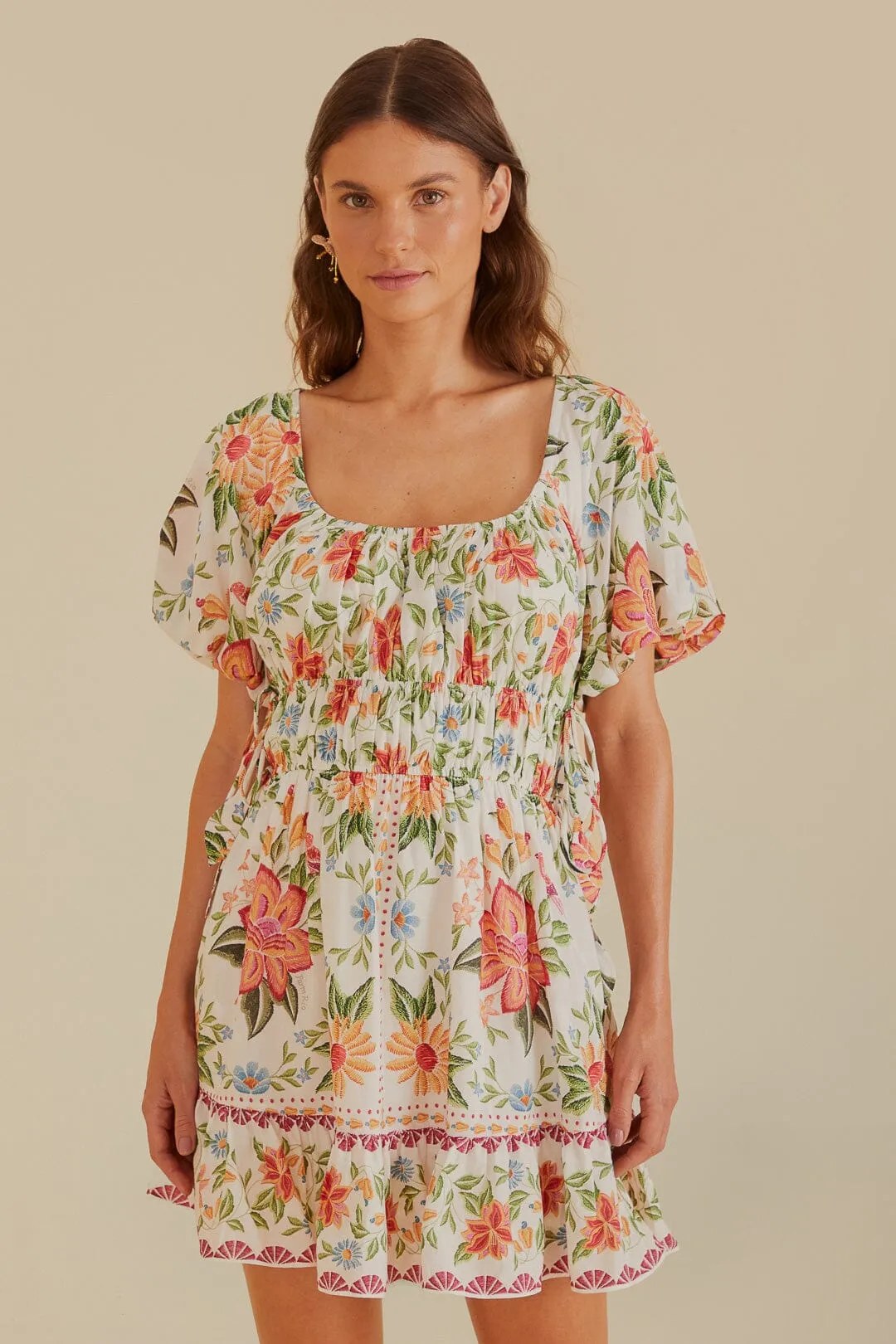 Off-White Bloom Garden Euroflax?Premium Linen Mini Dress Glow Hot