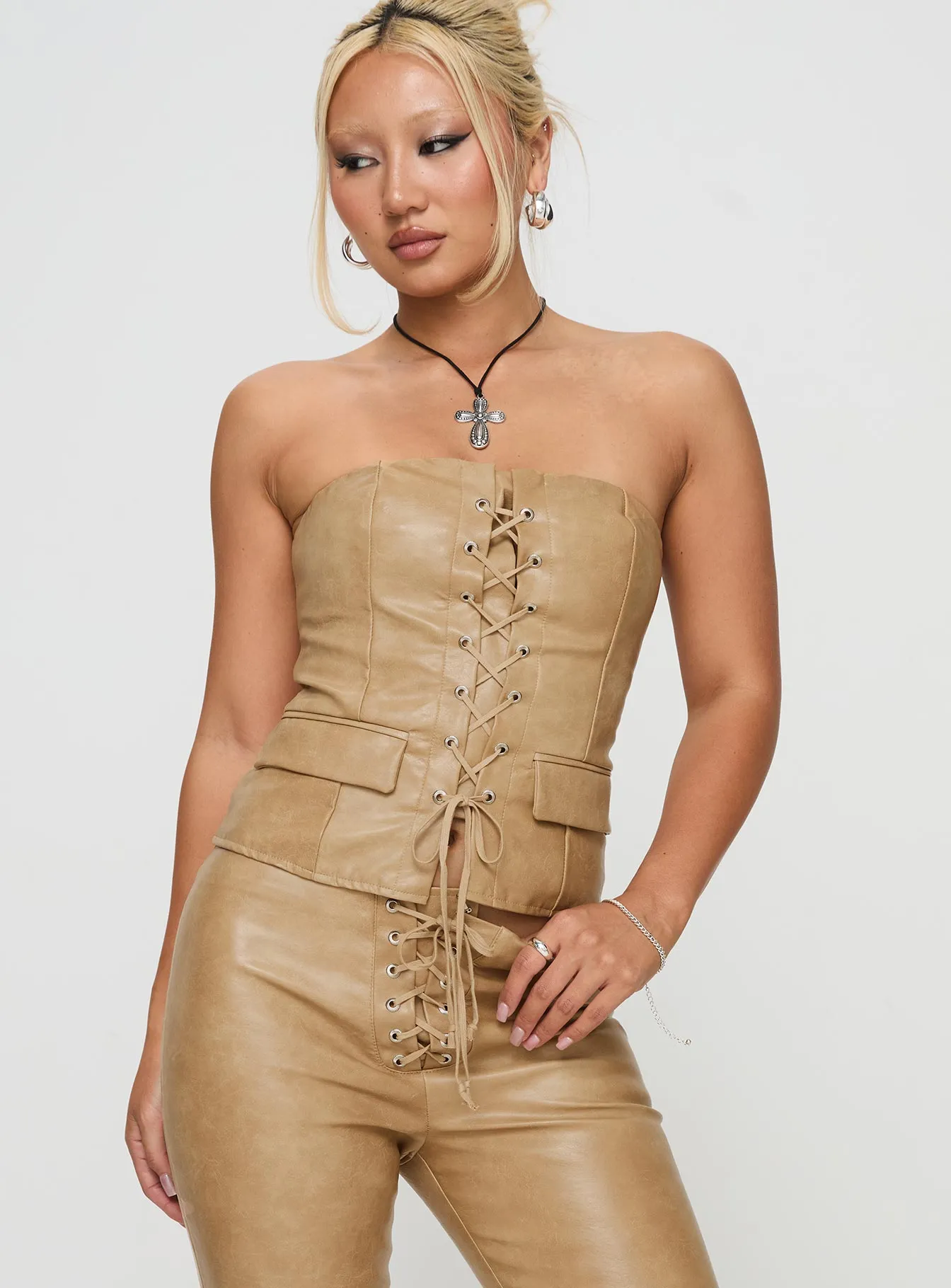 Modern Design Anaheim Strapless Top Beige