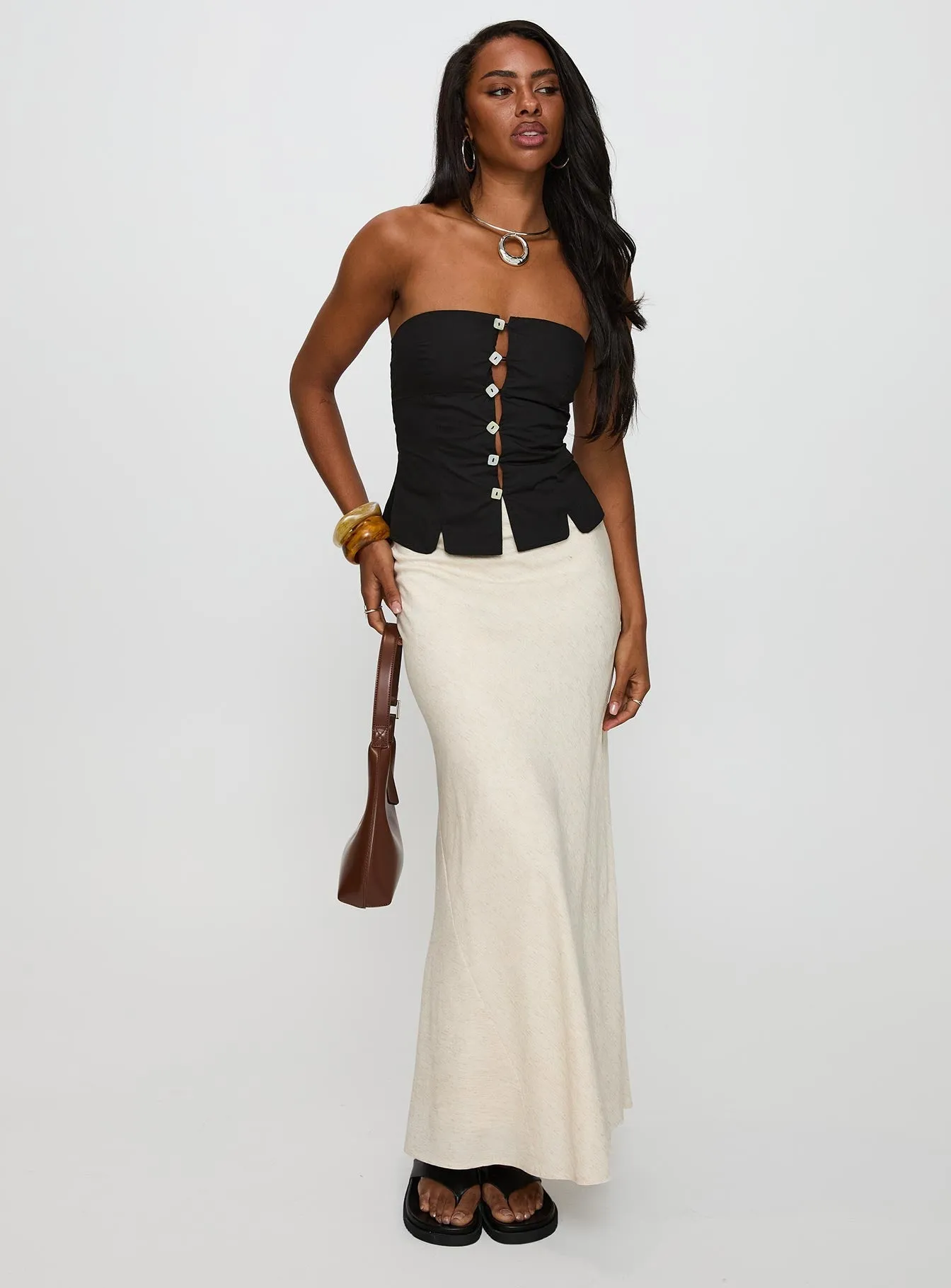 Analeia Strapless Top Black Reinforced Elbow Patches High Neckline Structure