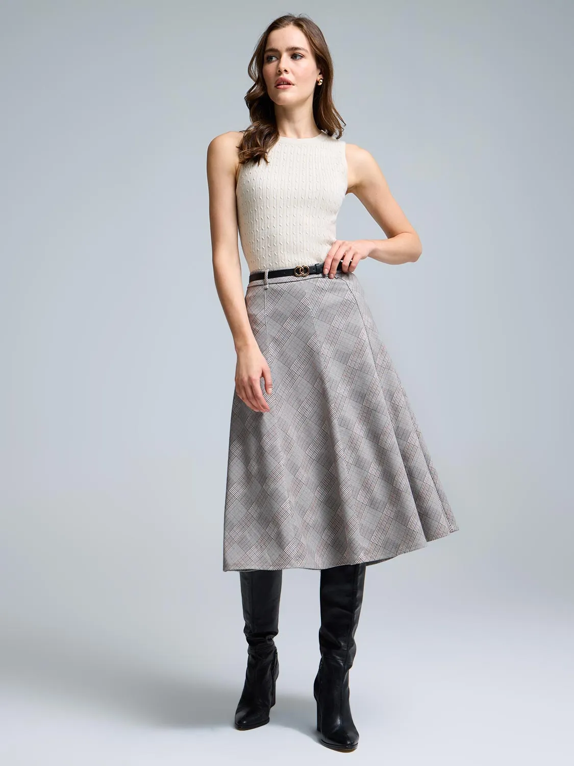 Weekend Ready Belted Plaid Maxi Skirt