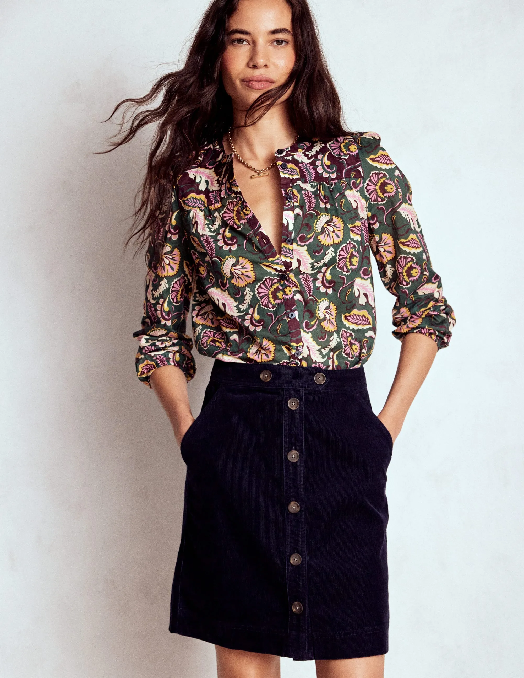 Pure Vibes Cecelia Cord Skirt-Navy