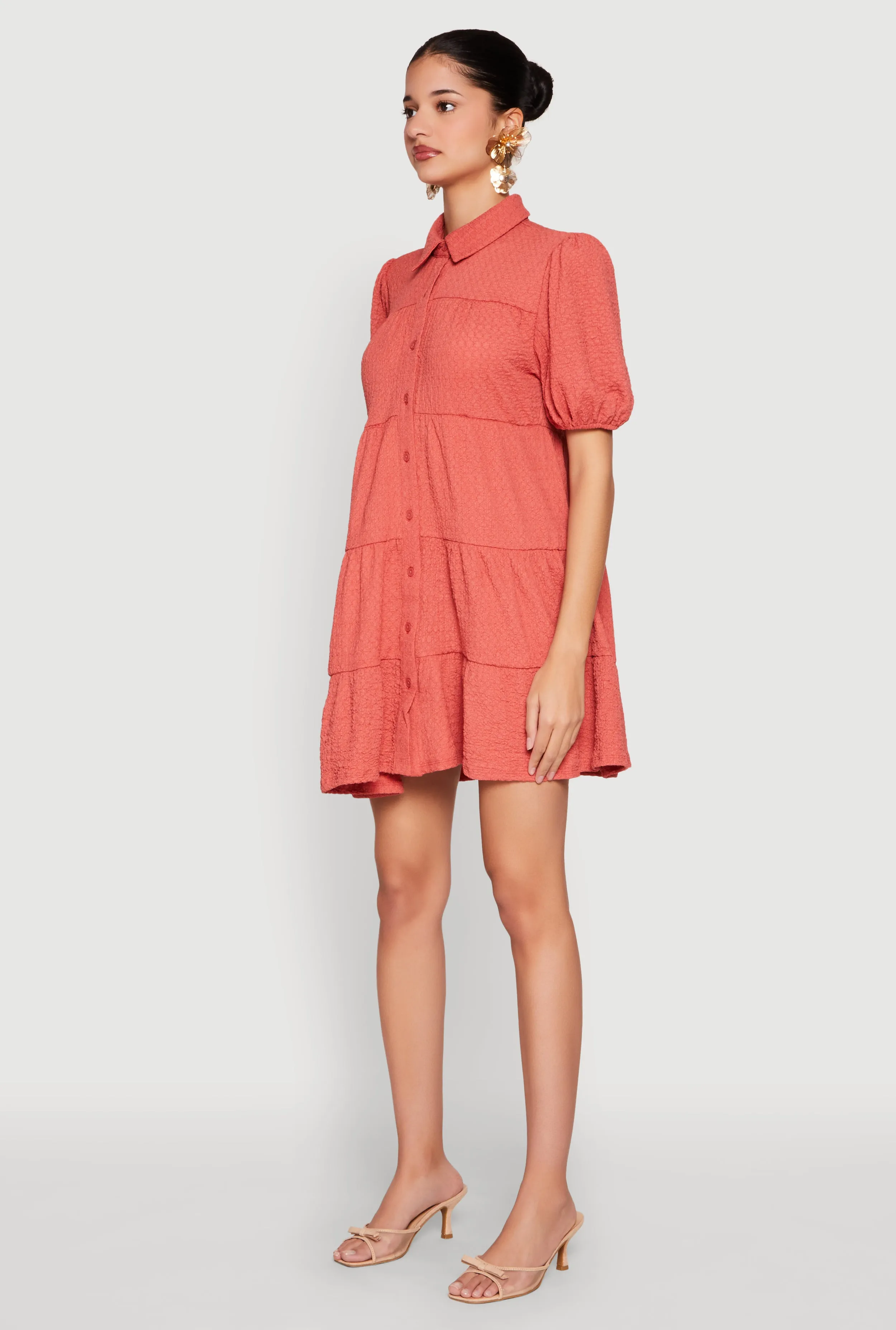 Crepe Knit Button Front Tiered Dress Effortless evening attire