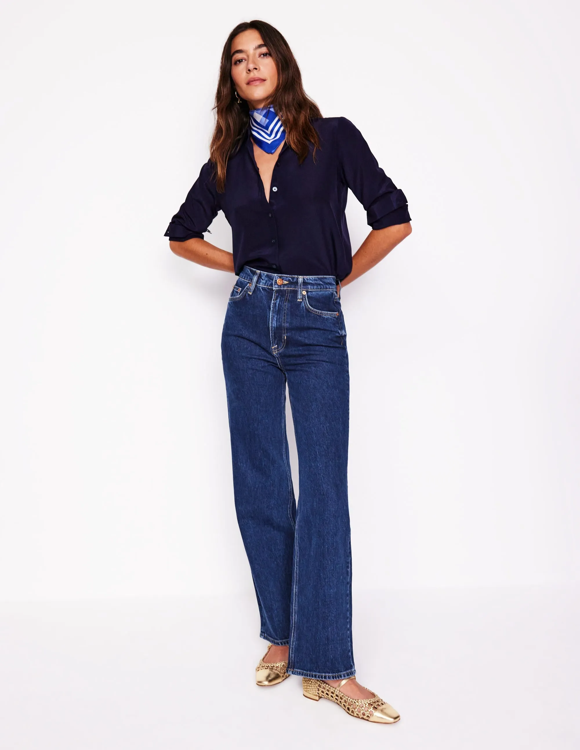 Quick Wash High Rise Column Leg Jeans-Dark Vintage