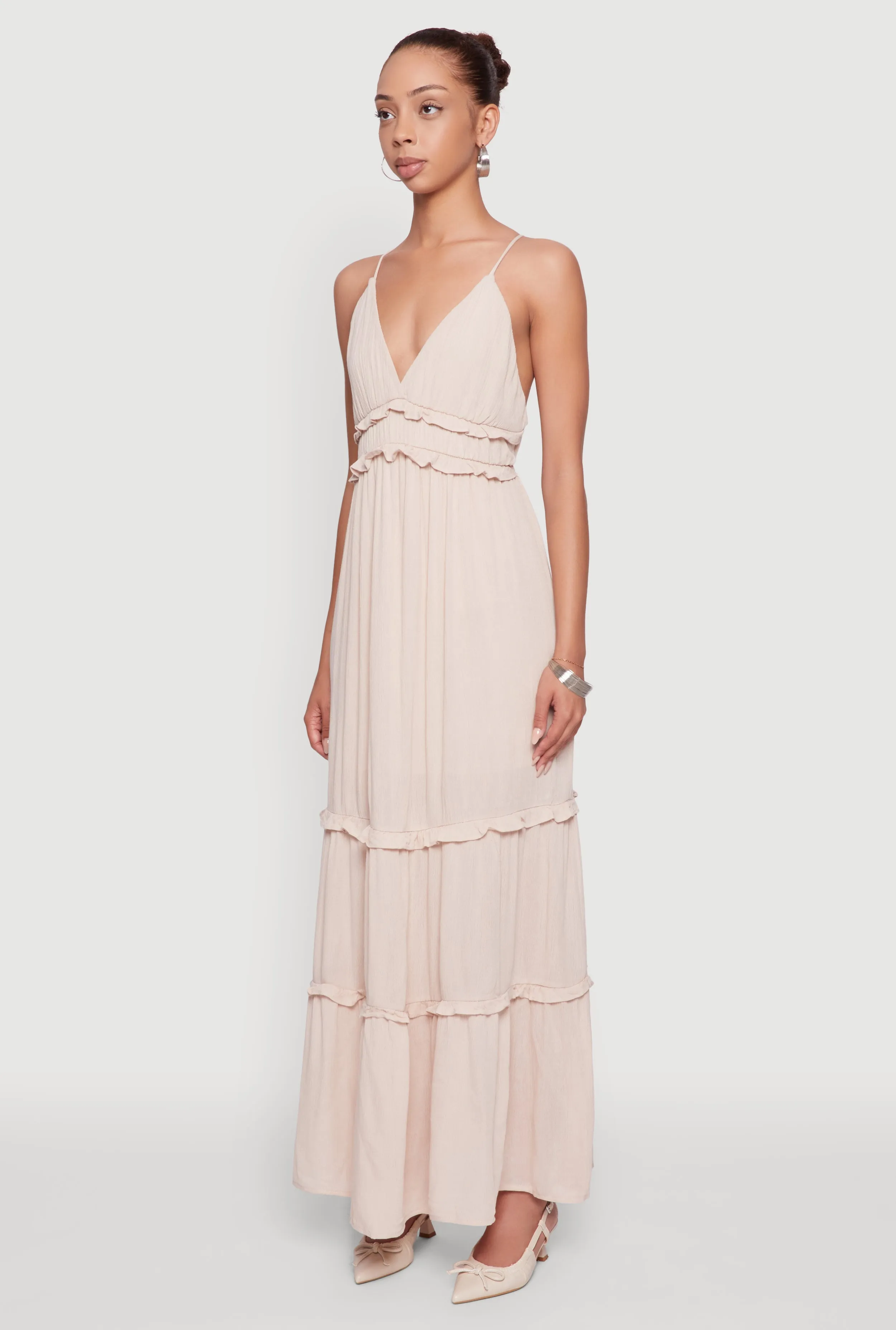 Gauze Knit Sleeveless Maxi Tiered Sundress Mermaid Cut