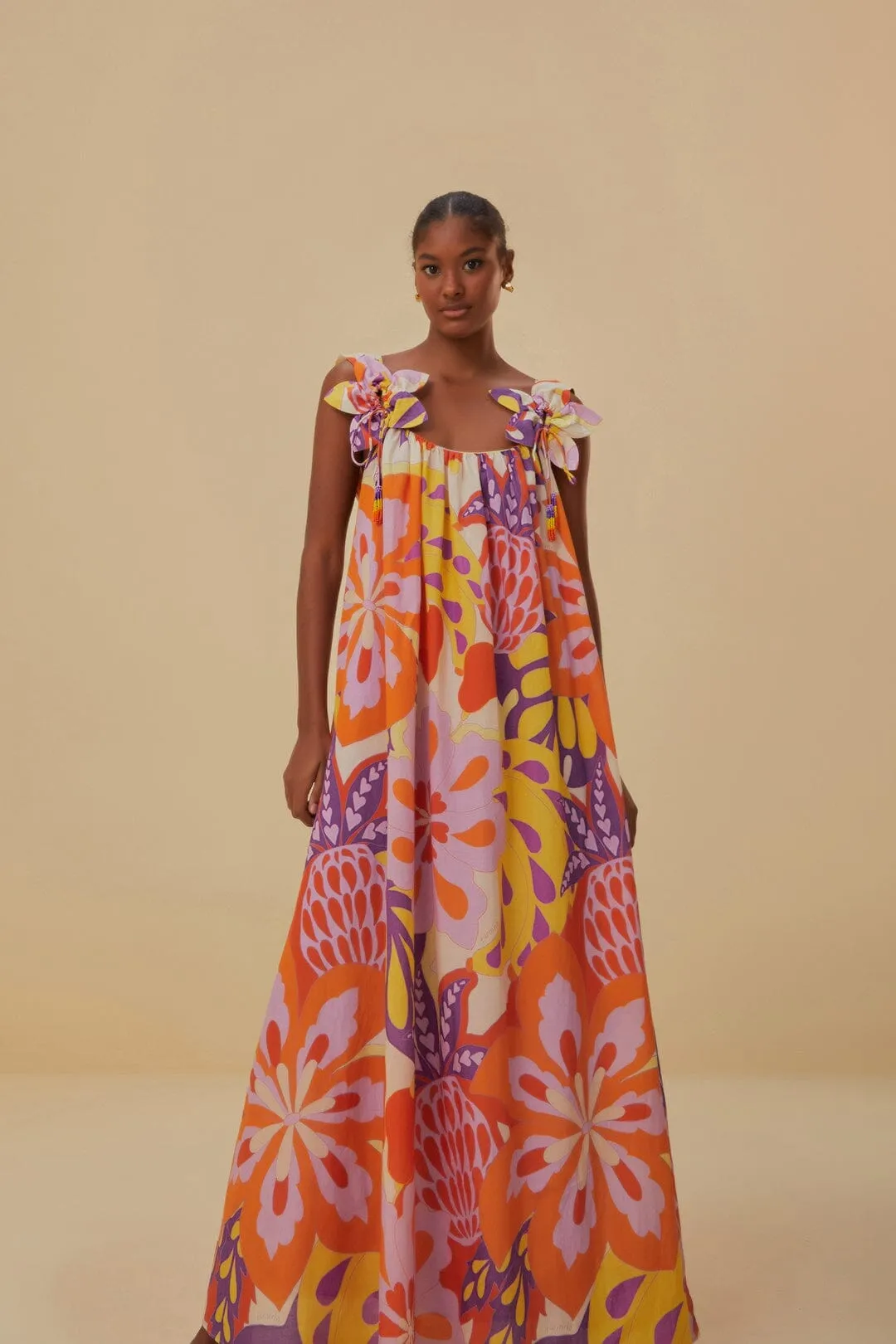 Lee Floral Sleeveless Maxi Dress Mustard Pop