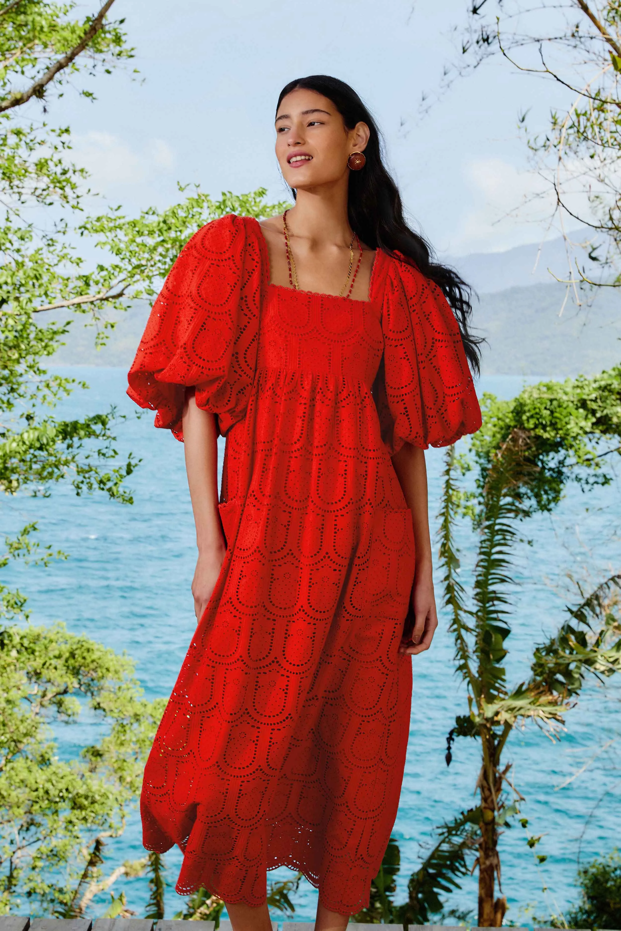 Red Pineapple Eyelet Maxi Dress Harbor Stroll