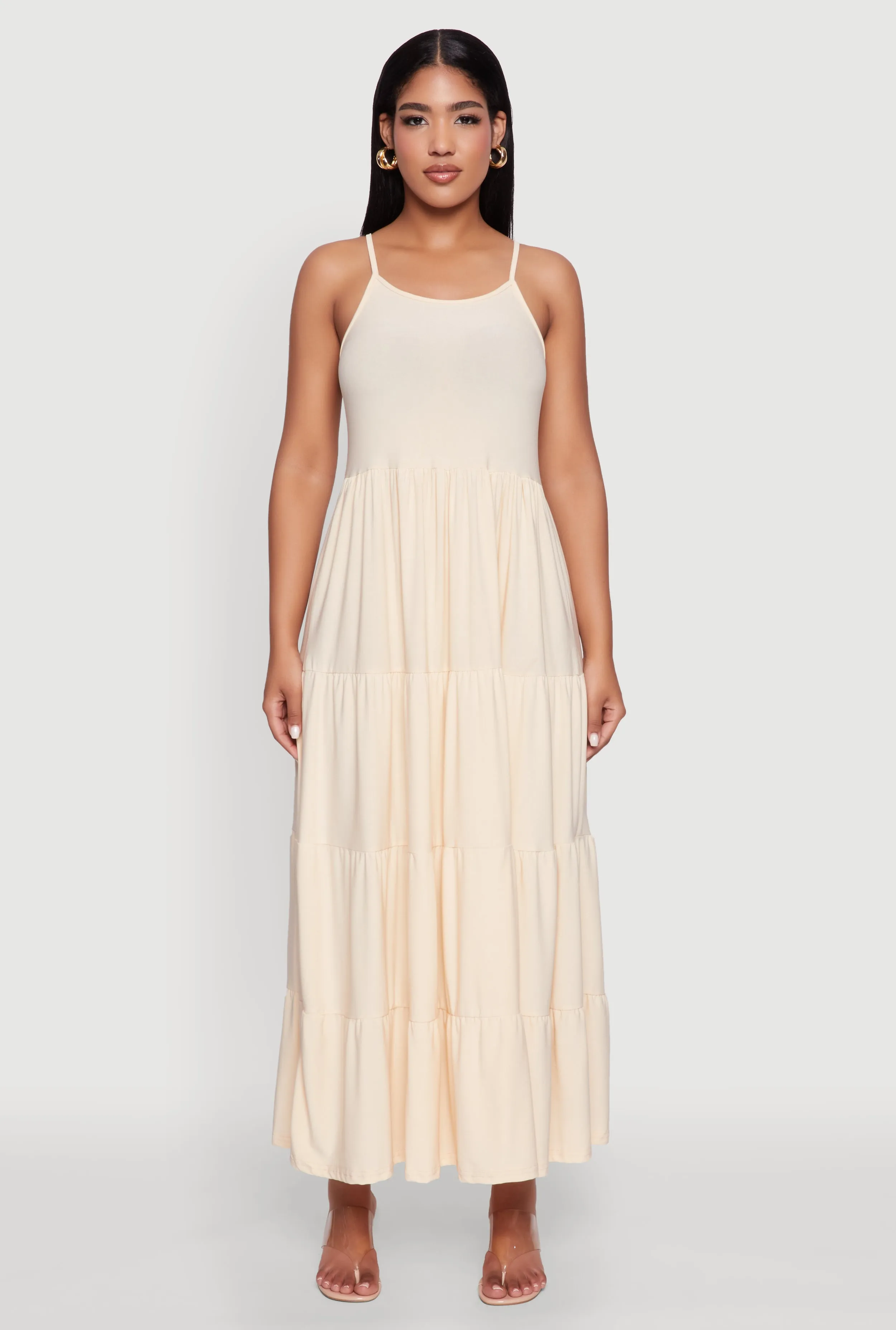 Skin Hug Scoop Neck Tiered Maxi Sundress