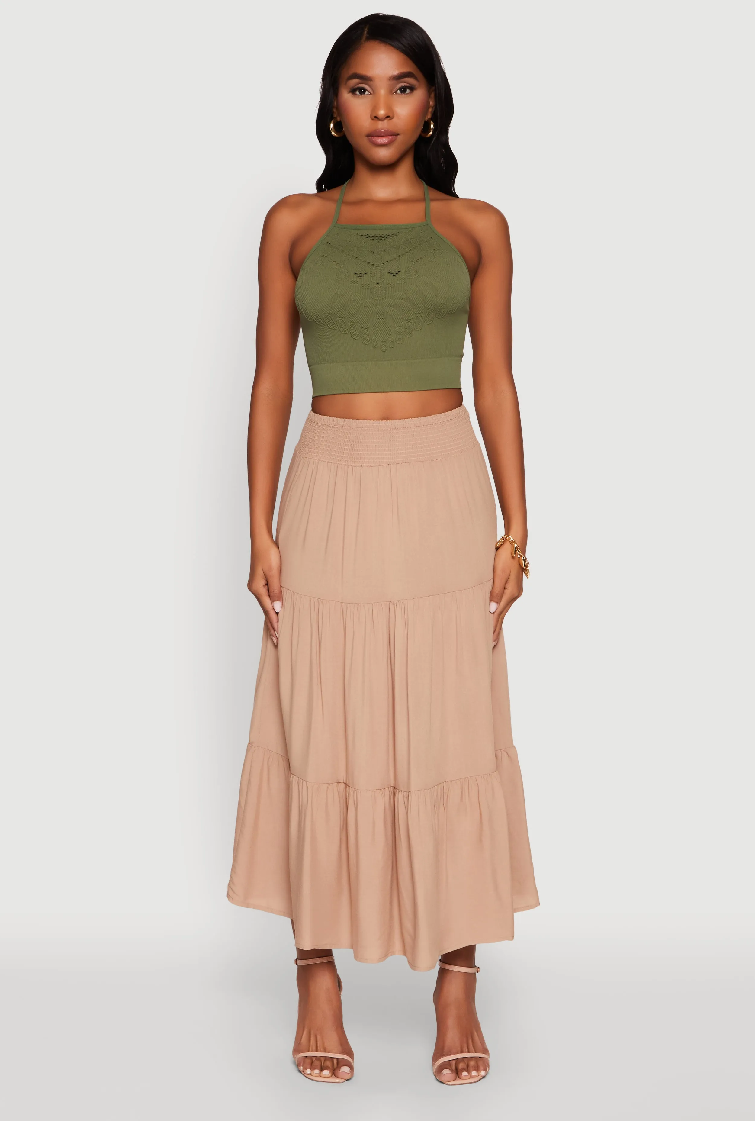 Trendy Smocked High Waist Tiered Midi Skirt Timeless Wear