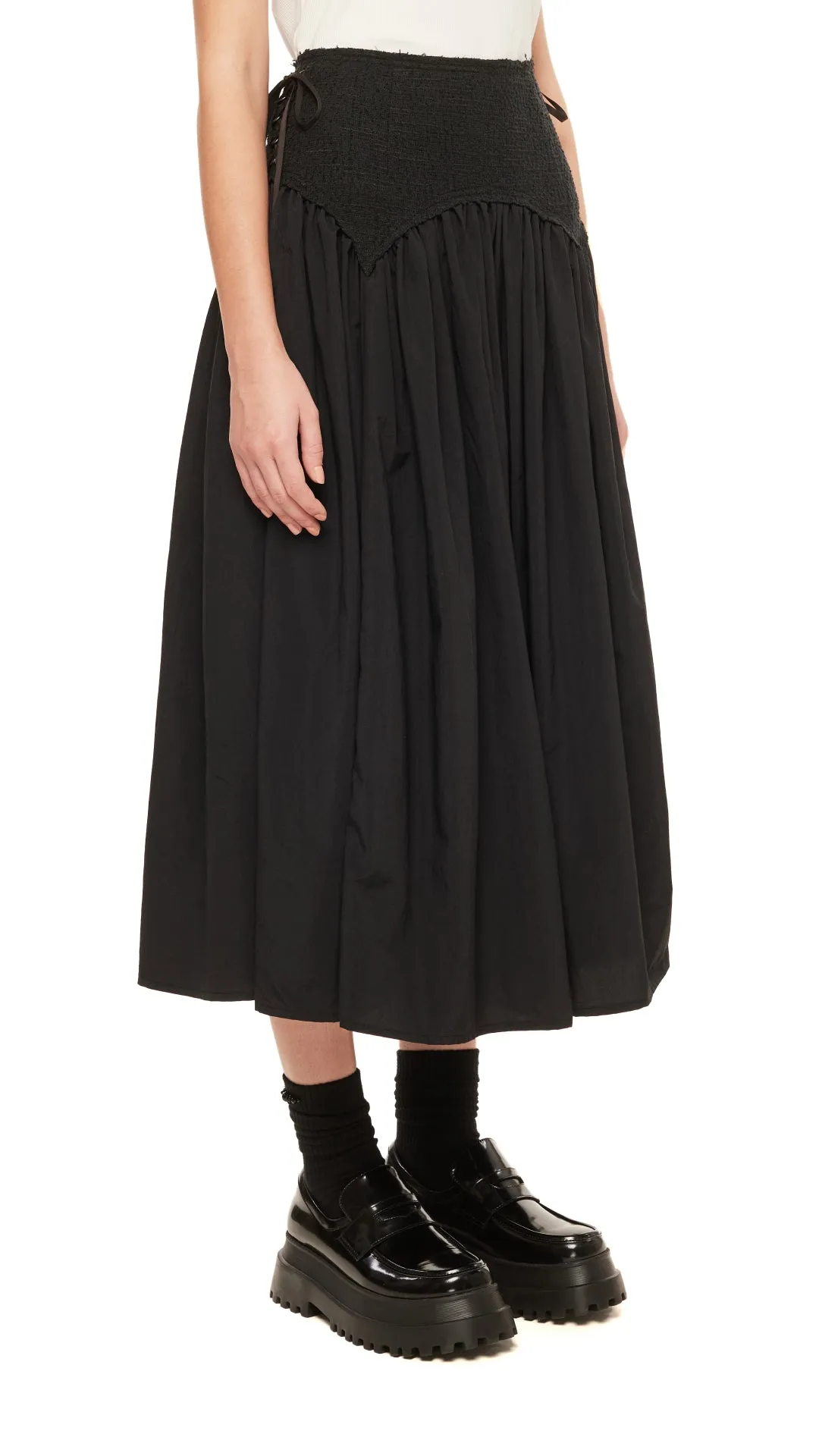Tweed Lace-Up Skirt Outfit Vibes Fringe Detail