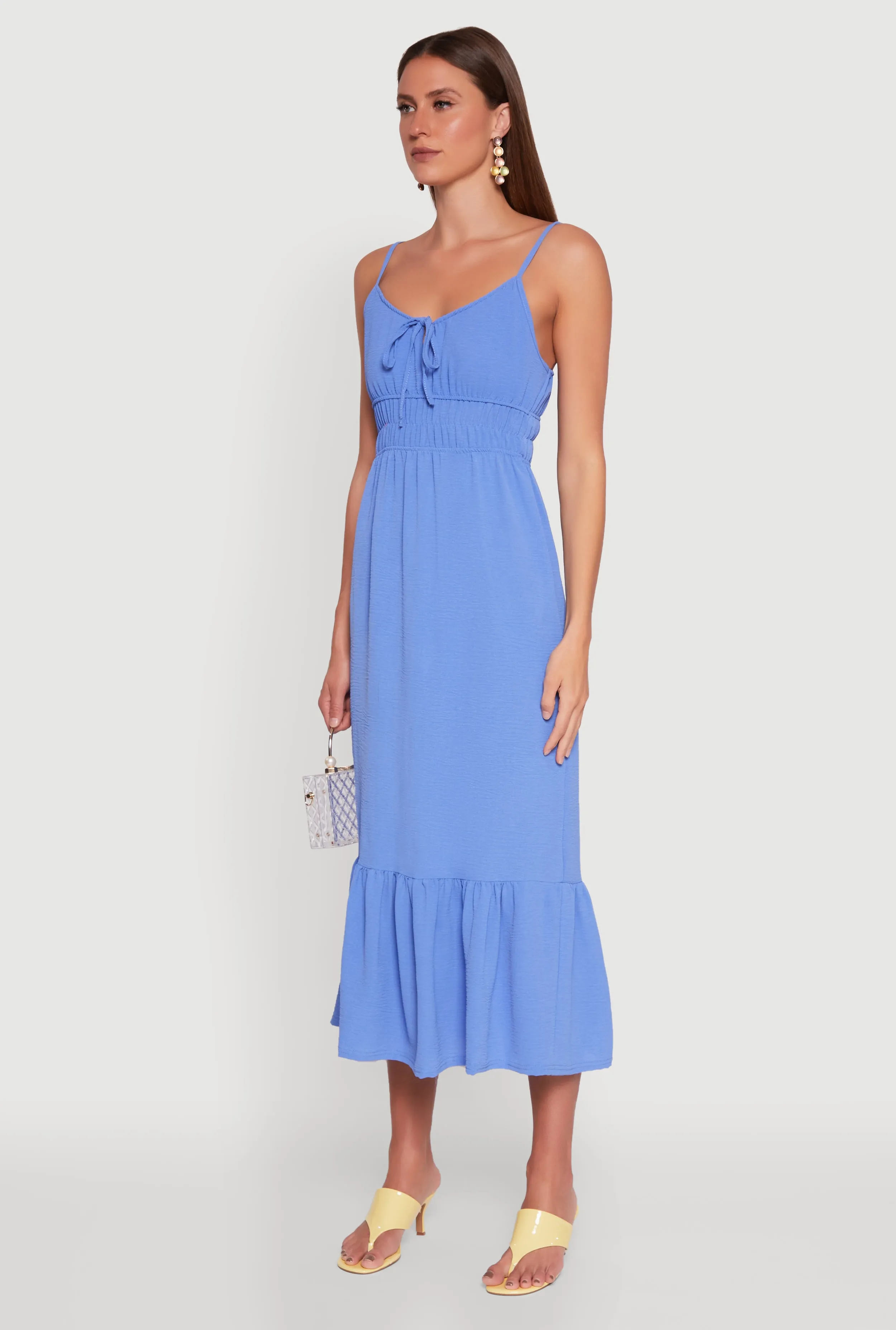 Cherry Bloom Canal Side Tie Front Keyhole Flounce Hem Maxi Dress