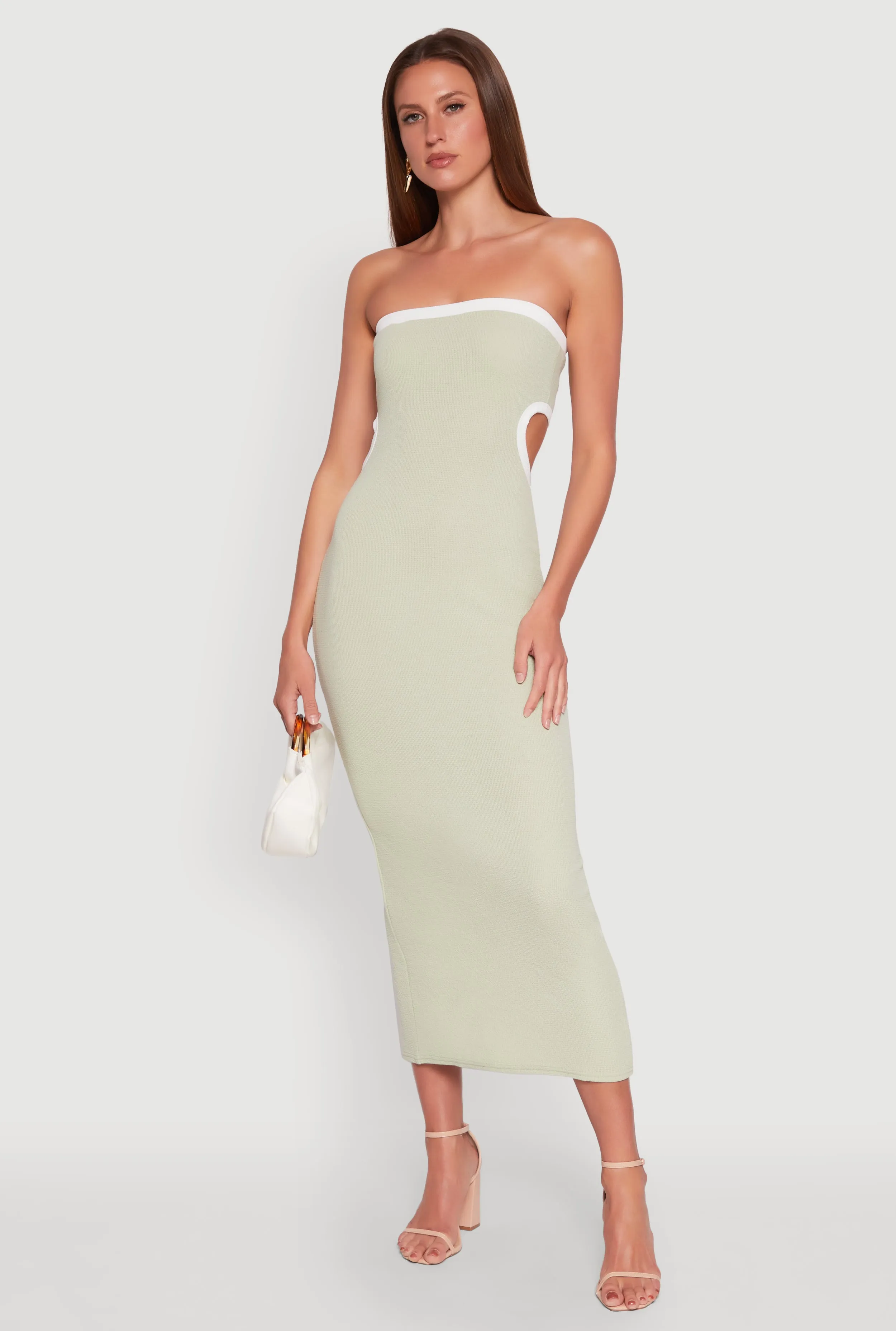 Contrast Trim Cut Out Back Tube Dress Stream Path