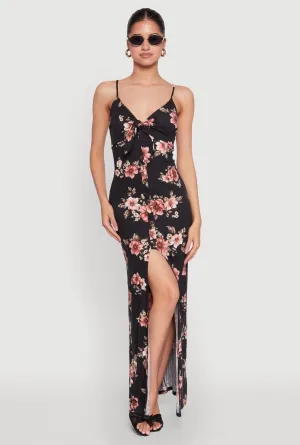 Open Back The elegant fabric of this dress offers a luxurious feel against the skin Floral Print Tie Front Cami Maxi Dress
