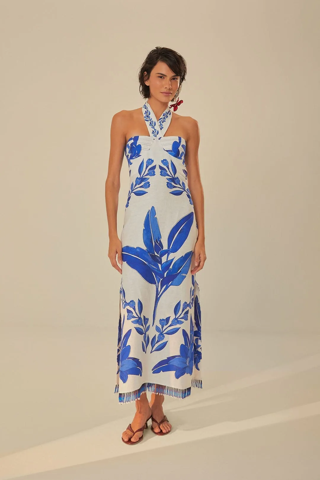 Mesh Touch Bead Glow Off-White Blue Yard Sleeveless Maxi Dress