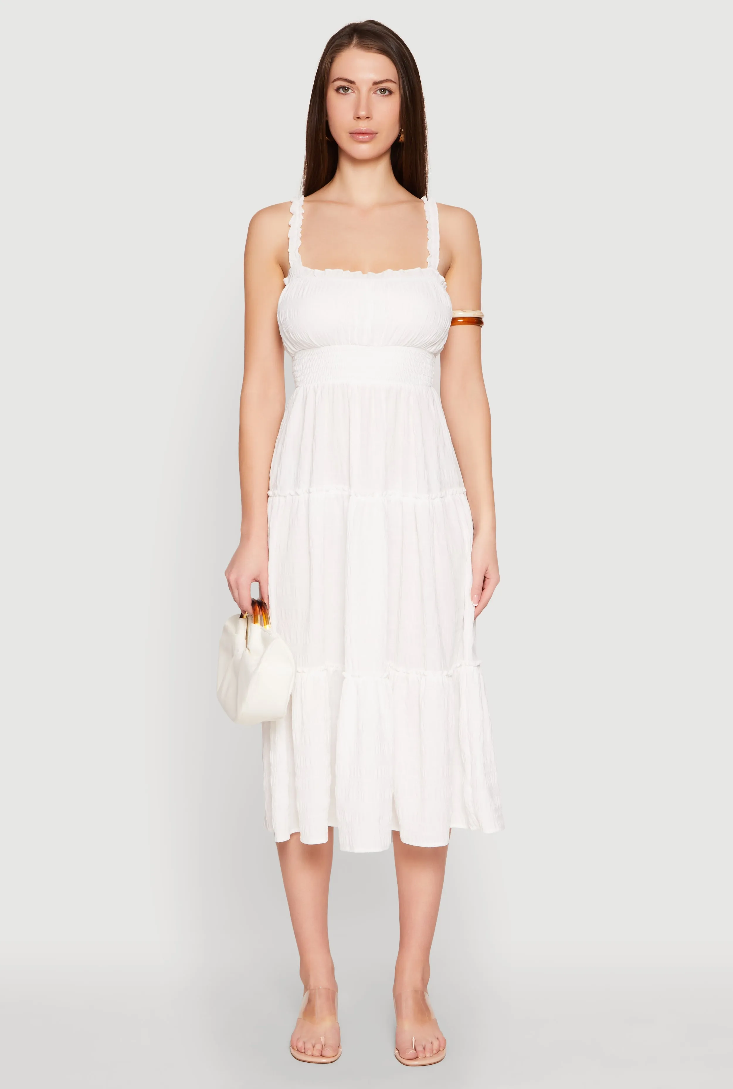 Almost Famous Smocked Empire Waist Tiered Dress Palm Shade