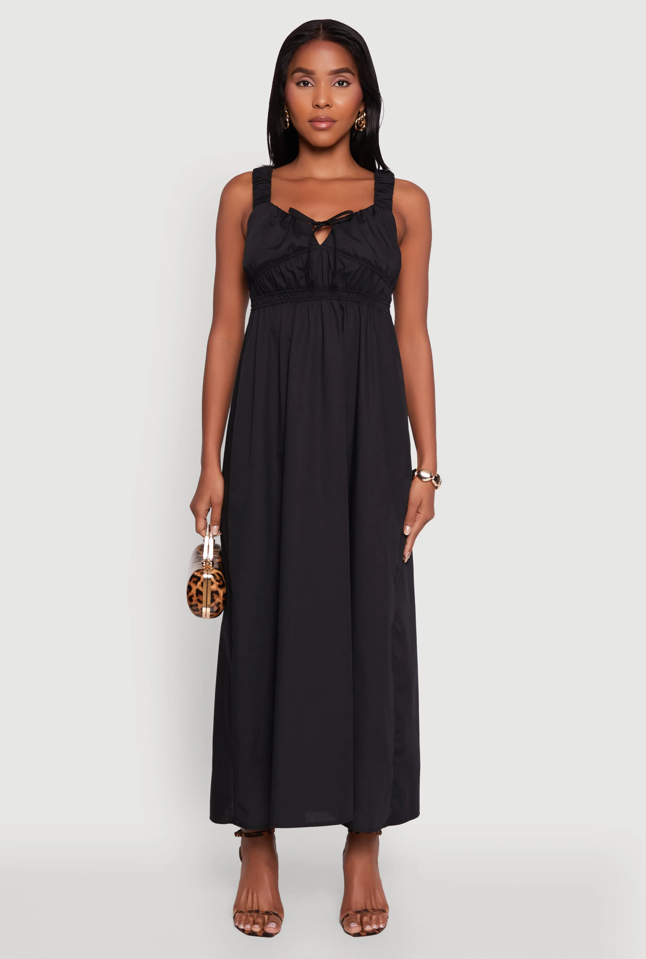 Poplin Sleeveless Scoop Neck Tie Front Maxi Dress Pastel Sky Sailing Day