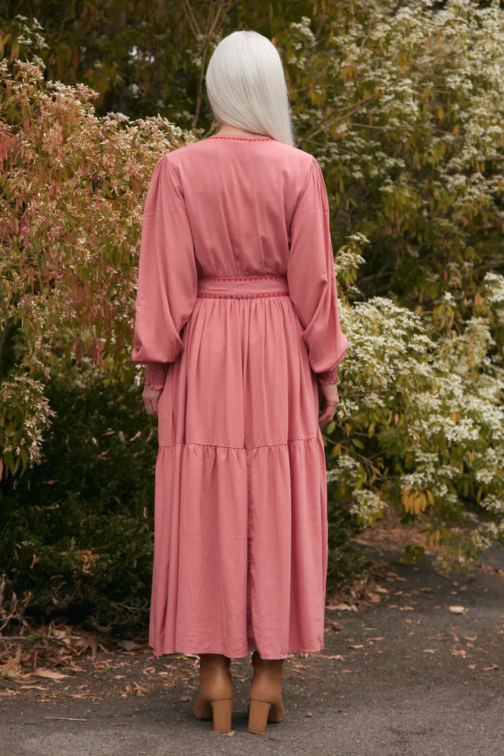 Wild Flower Chambray Glow Savelle Embroidered Dress in Earth