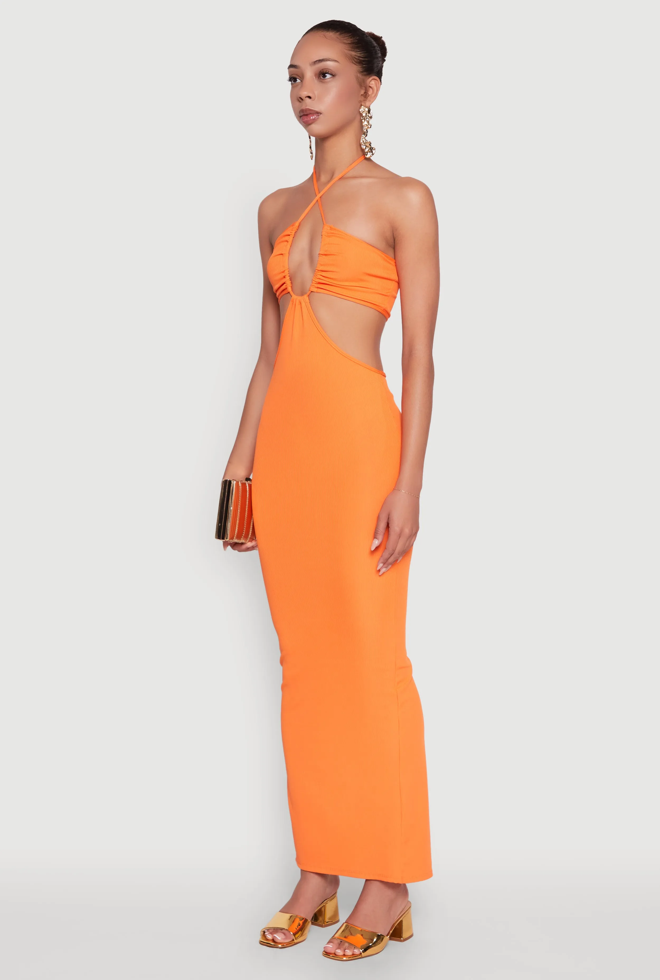 Heat Proof Marble Step Stylish Ribbed Knit Keyhole Halter Sundress