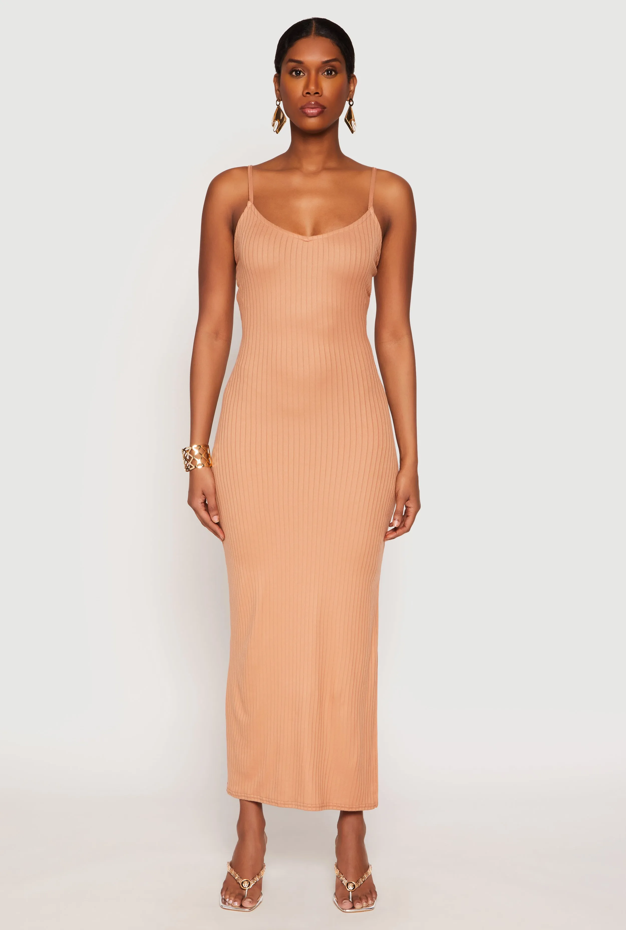 Strong Aura Ribbed Knit Side Slit Maxi Dress