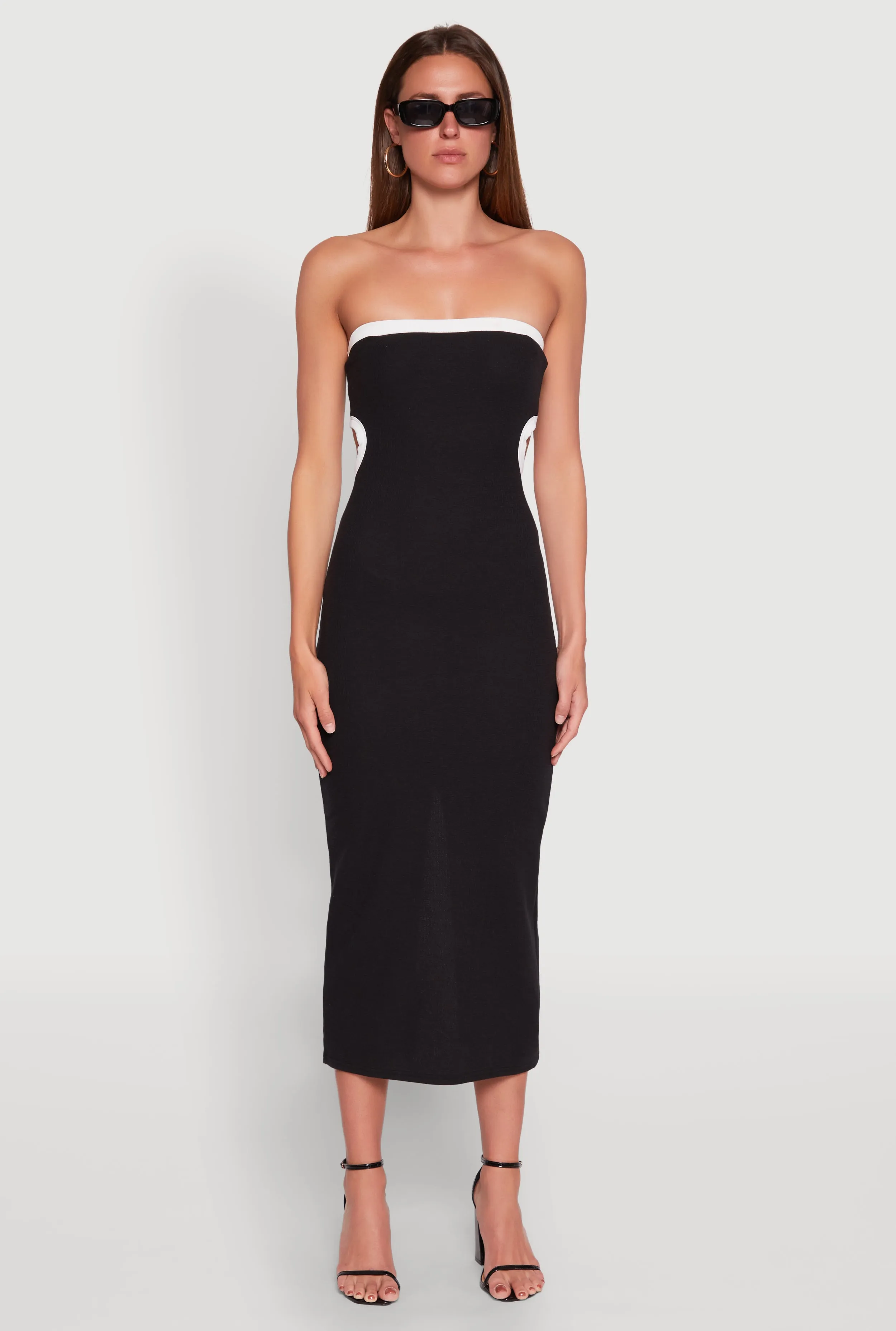 Galaxy View Skin Hug Contrast Trim Cut Out Back Tube Dress