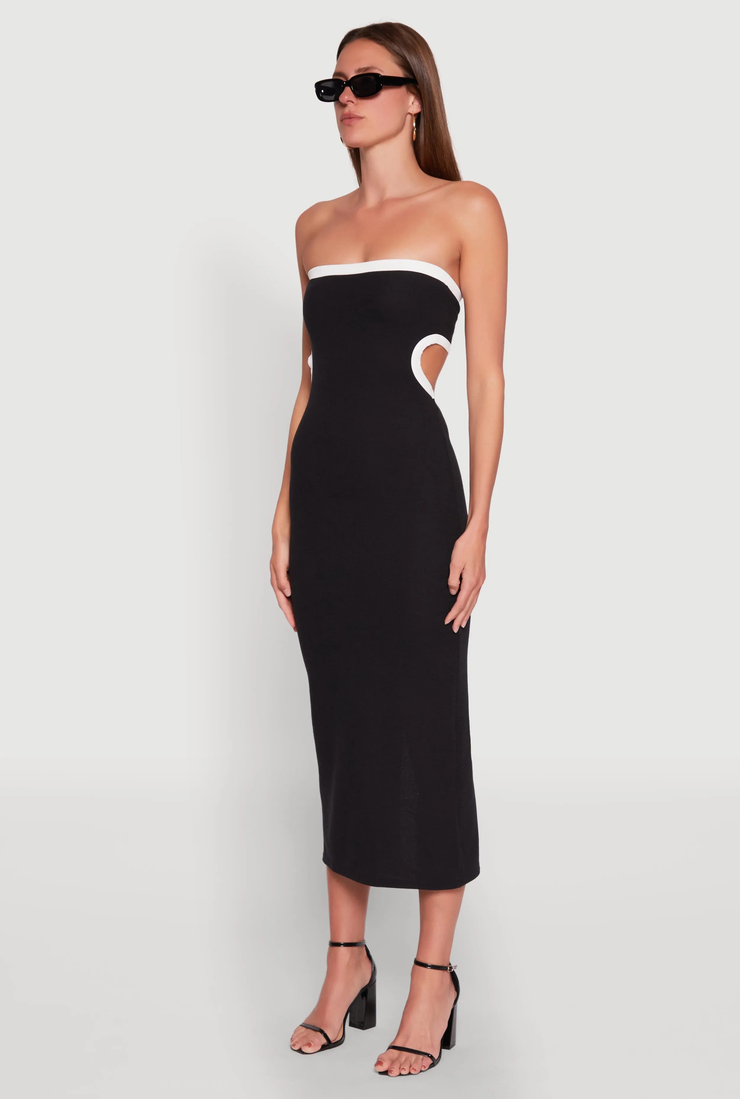 Maple View Gold Shine Contrast Trim Cut Out Back Tube Dress
