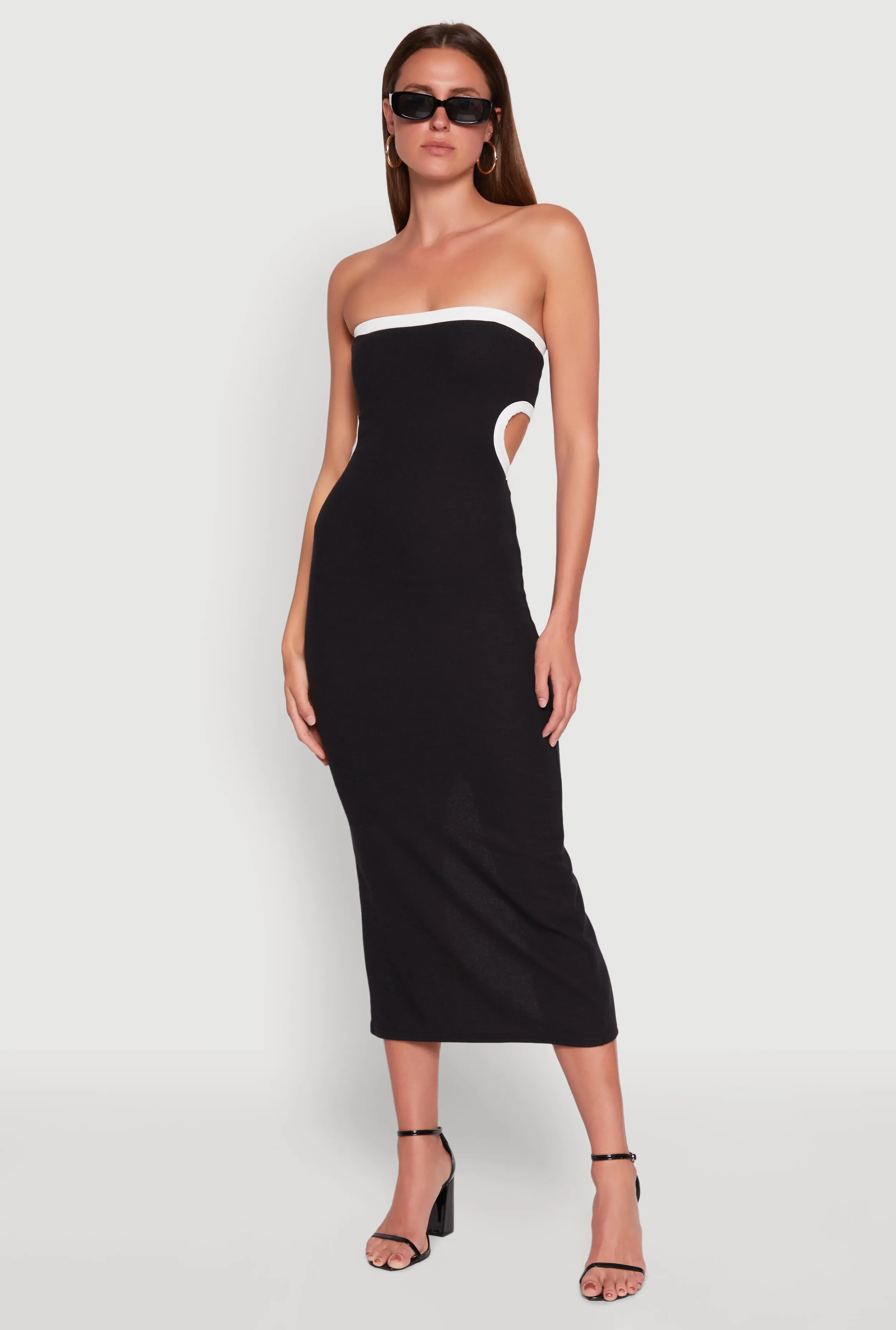 Contrast Trim Cut Out Back Tube Dress Shell Glow