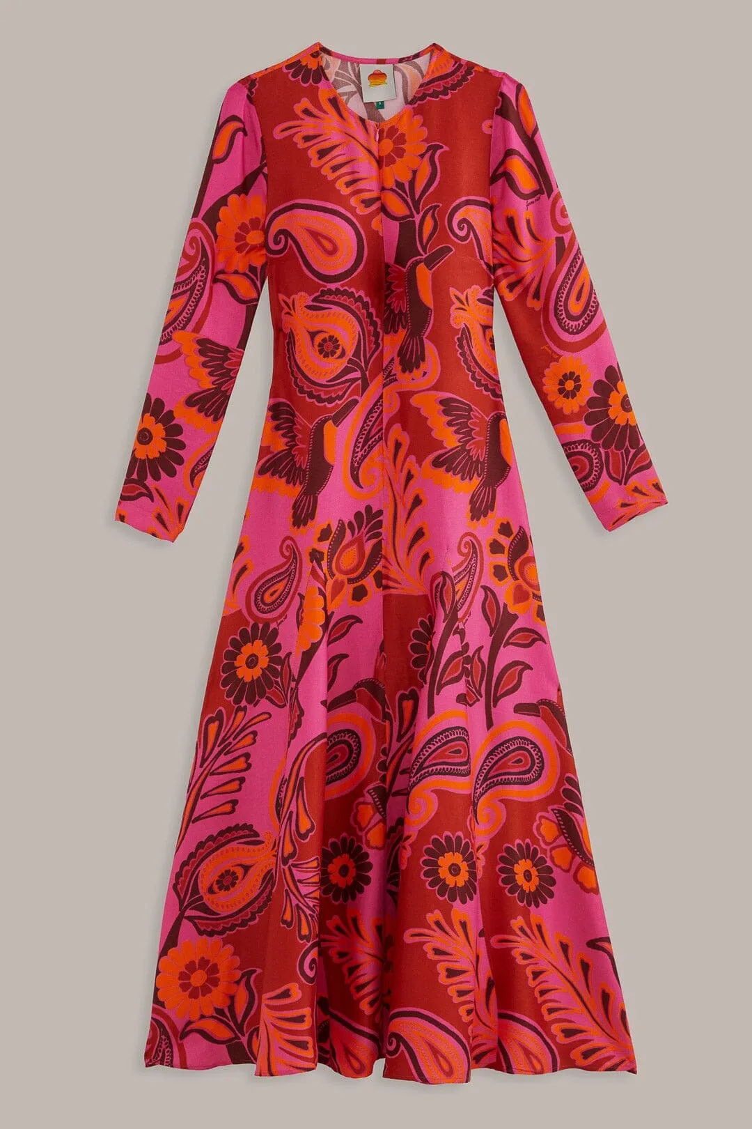 Pink Bold Floral Long Sleeve Maxi Dress Pastel Sky