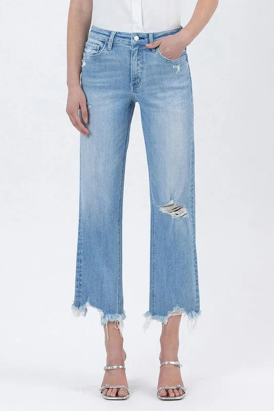 Lovervet Light Wash Wide Leg Distressed Crop Jean AbrasionResistantThread