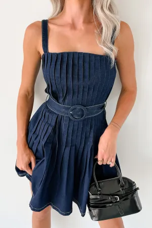Tagless Labeling Hustle In Heels Pleated Sleeveless Mini Dress (Denim)