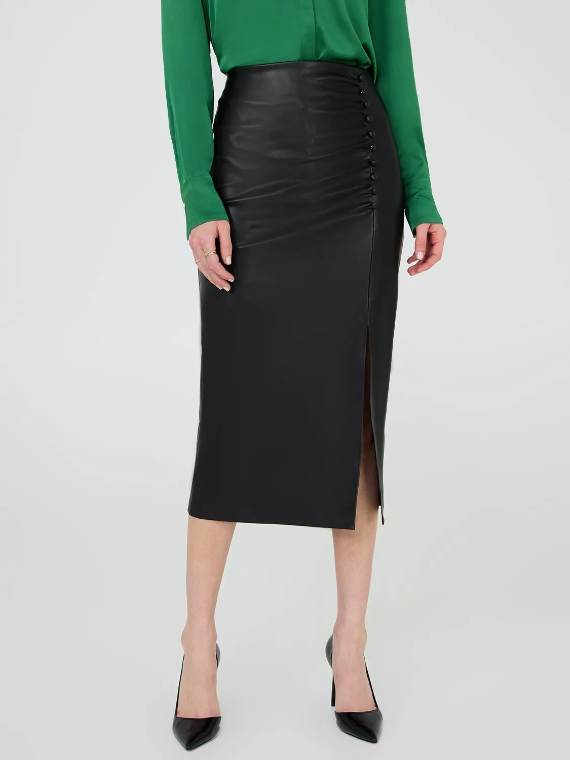 Formal Event Breathable Front Slit Faux Leather Pencil Skirt