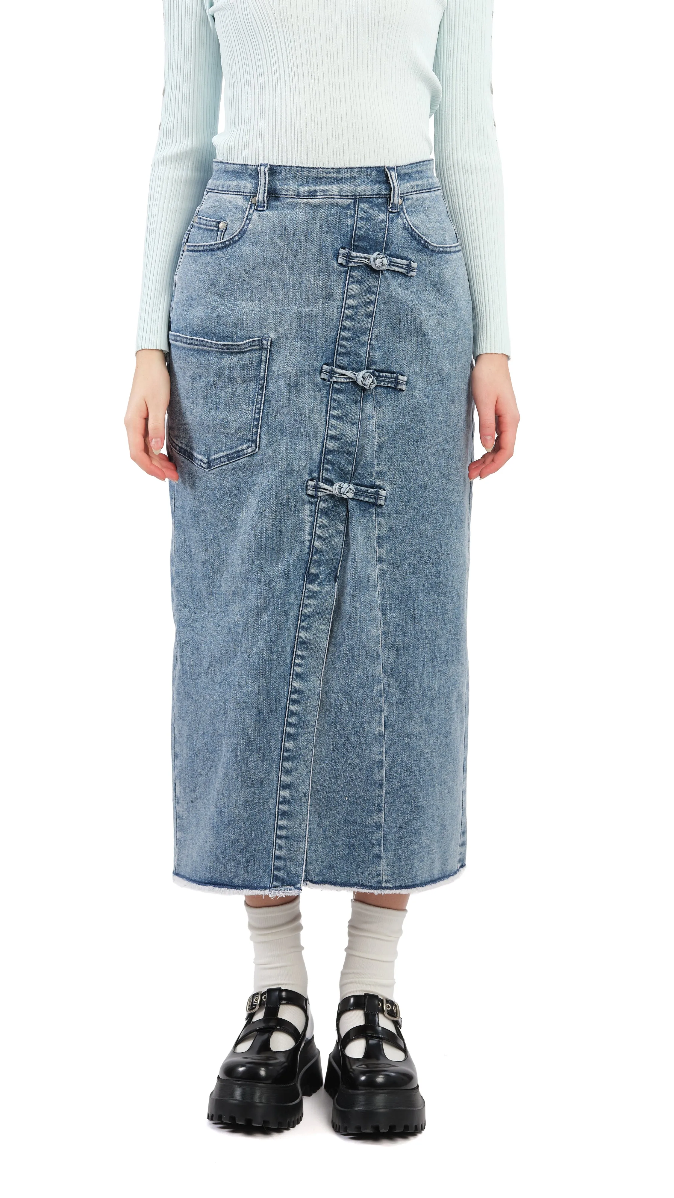 City Tones Rebuilt Denim Pencil Skirt