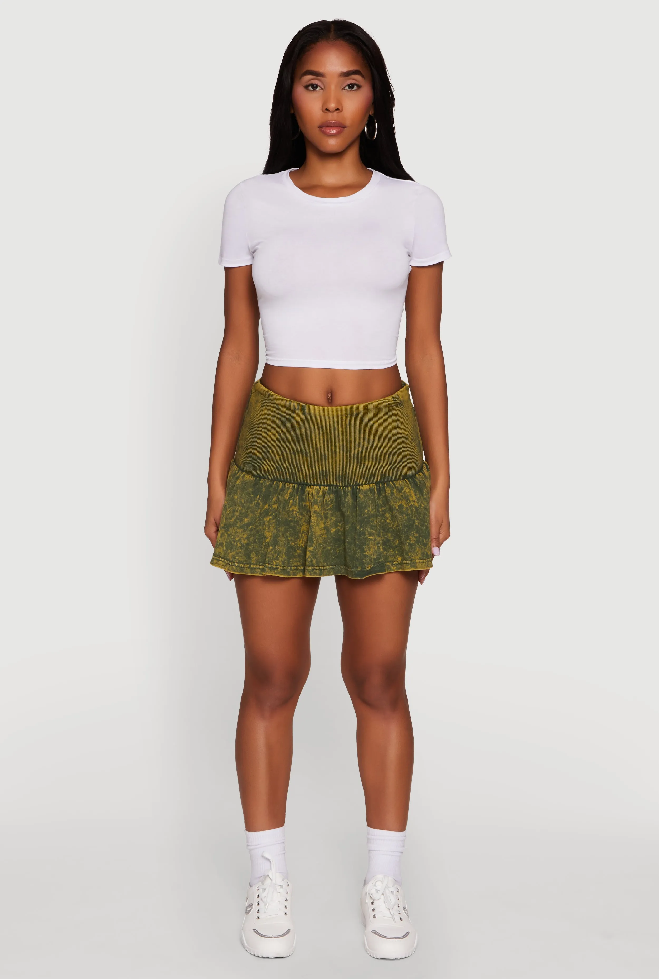 Polished Touch Trendy Acid Wash Ribbed Knit High Waisted Mini Pleated Skirt