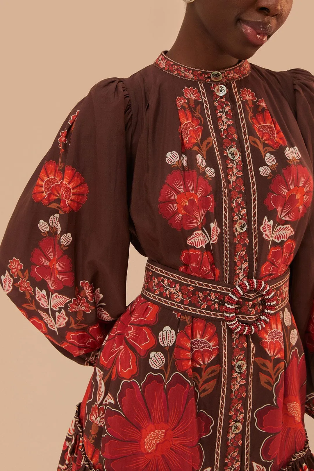 Brown Gigi Tapestry Mini Dress Hidden Pocket Design