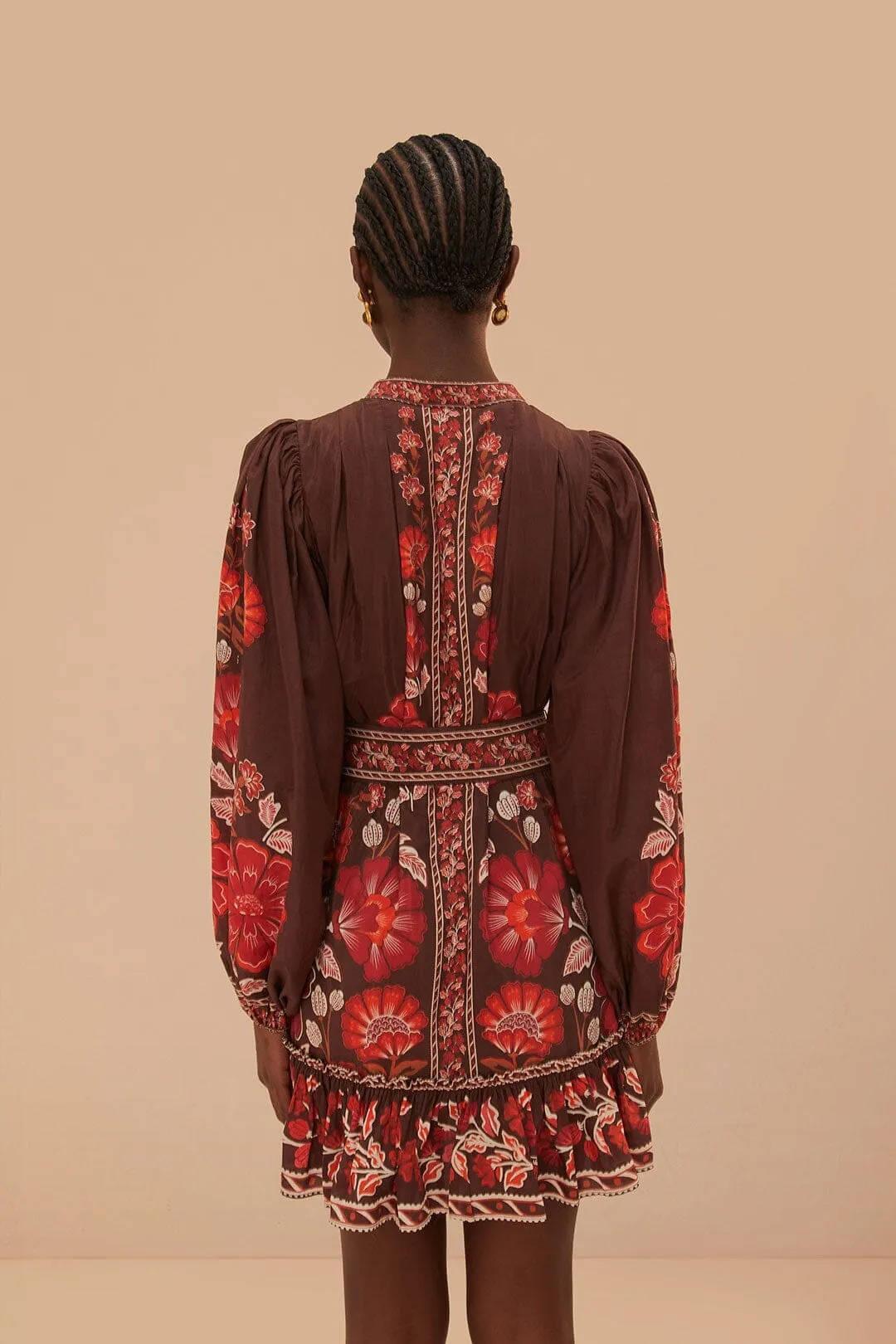 Brown Gigi Tapestry Mini Dress Hot Pop Elastic cuffs