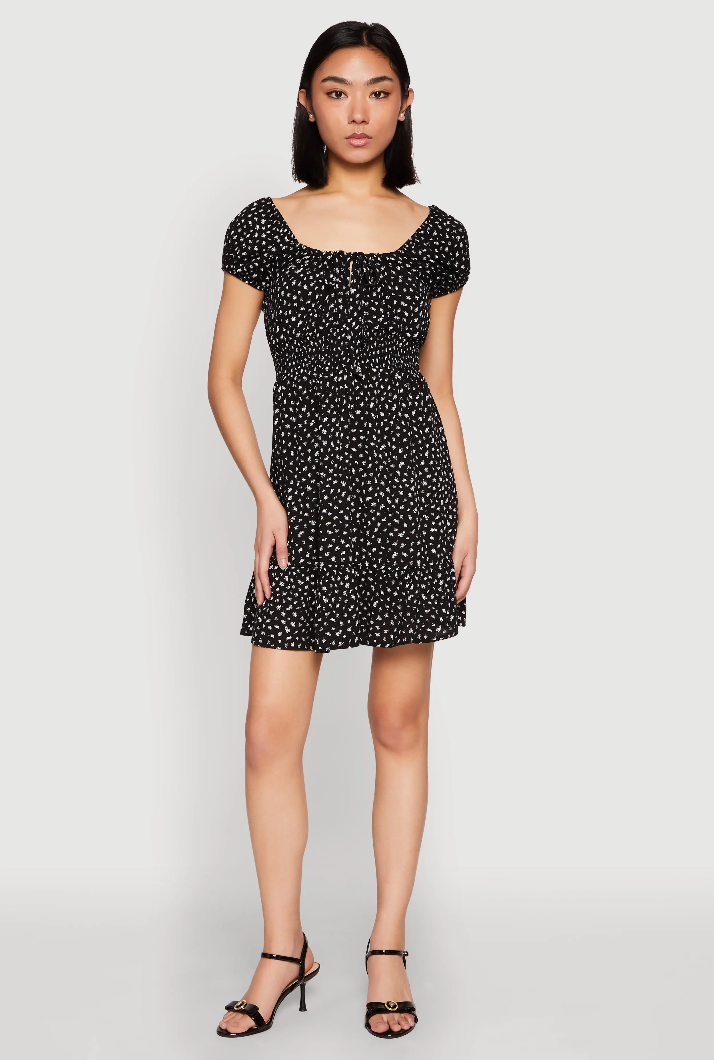 Modern and sleek mini Floral Peasant Mini Dress