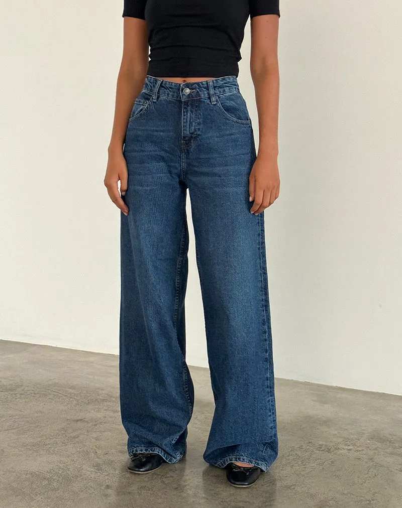 Roomy Extra Wide Jeans in Mid Blue Used Peace Glow