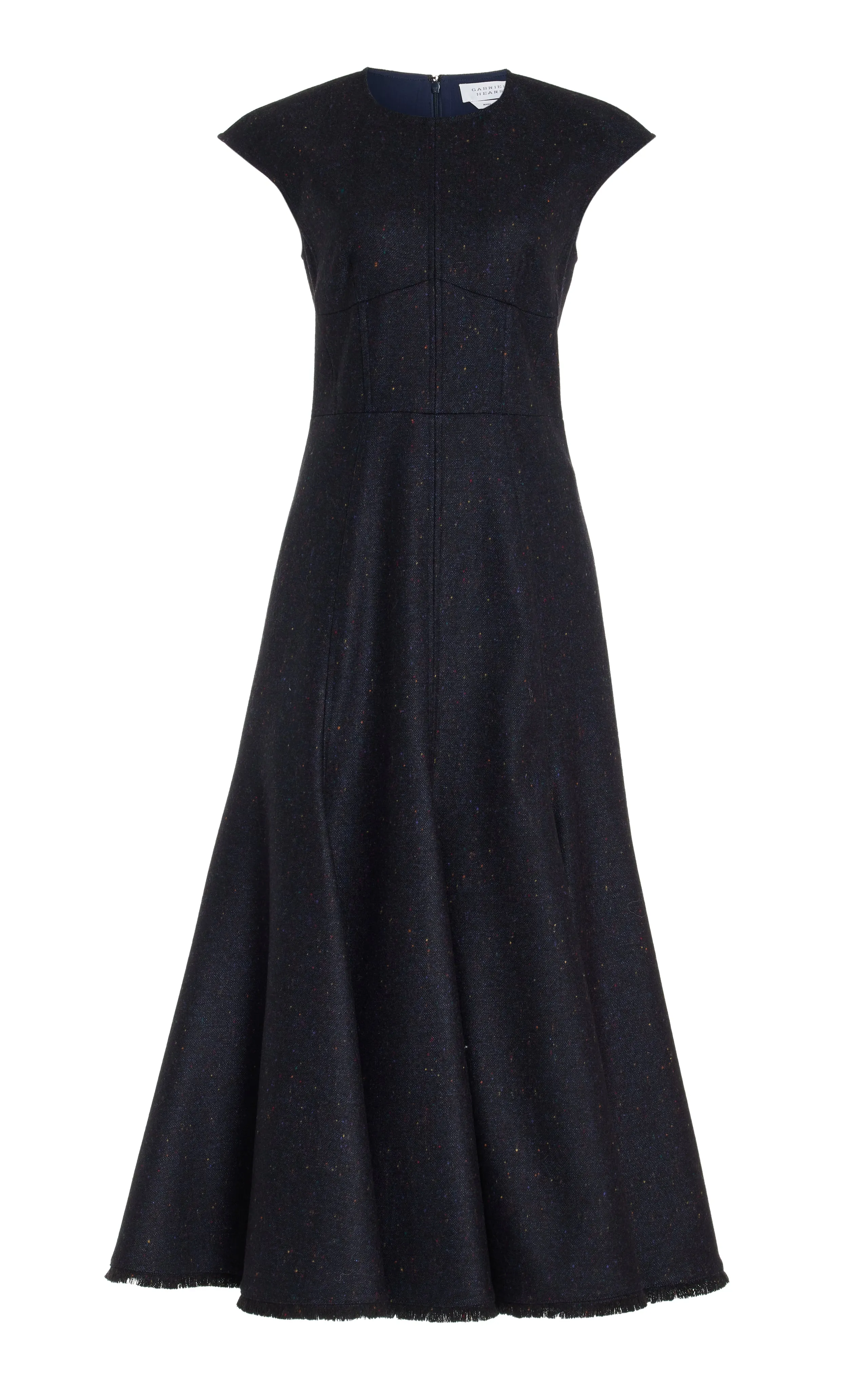 Crowther Midi Dress in Dark Navy Multi Virgin Wool Tweed Placket Closure