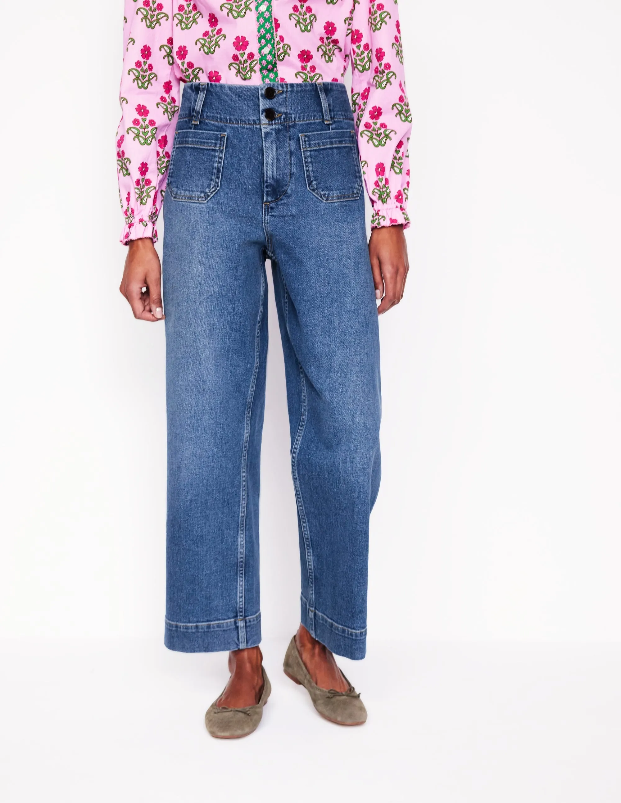 Classic Wear Street Fashion Primrose Patch Pocket Jeans-Light Vintage