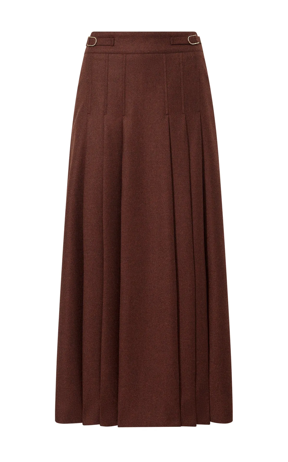 ReinforcedStitching Wesley Pleated Midi Skirt in Burnt Sienna Wool Cashmere Flannel