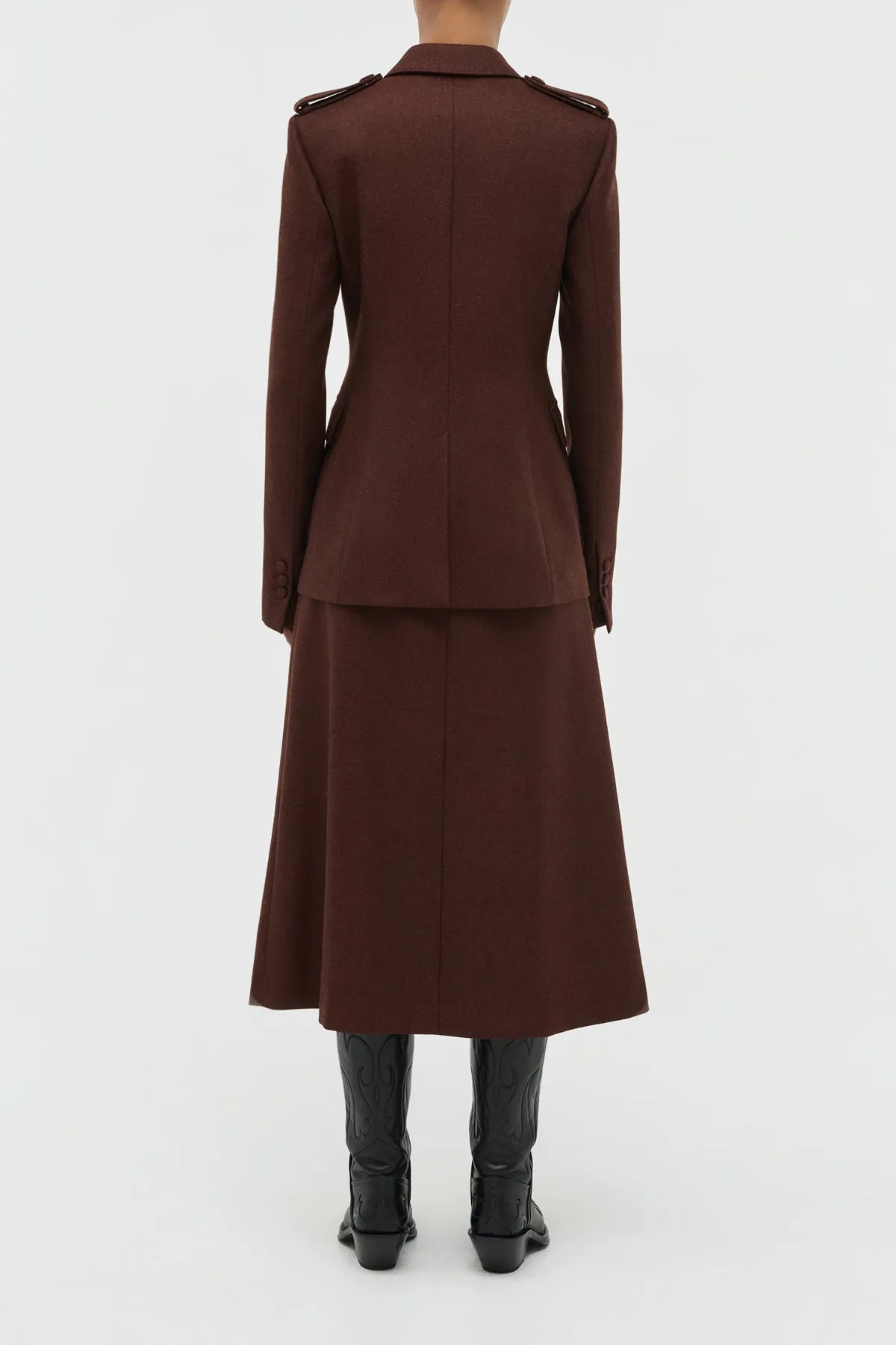 Wesley Pleated Midi Skirt in Burnt Sienna Wool Cashmere Flannel Soft Inner Lining