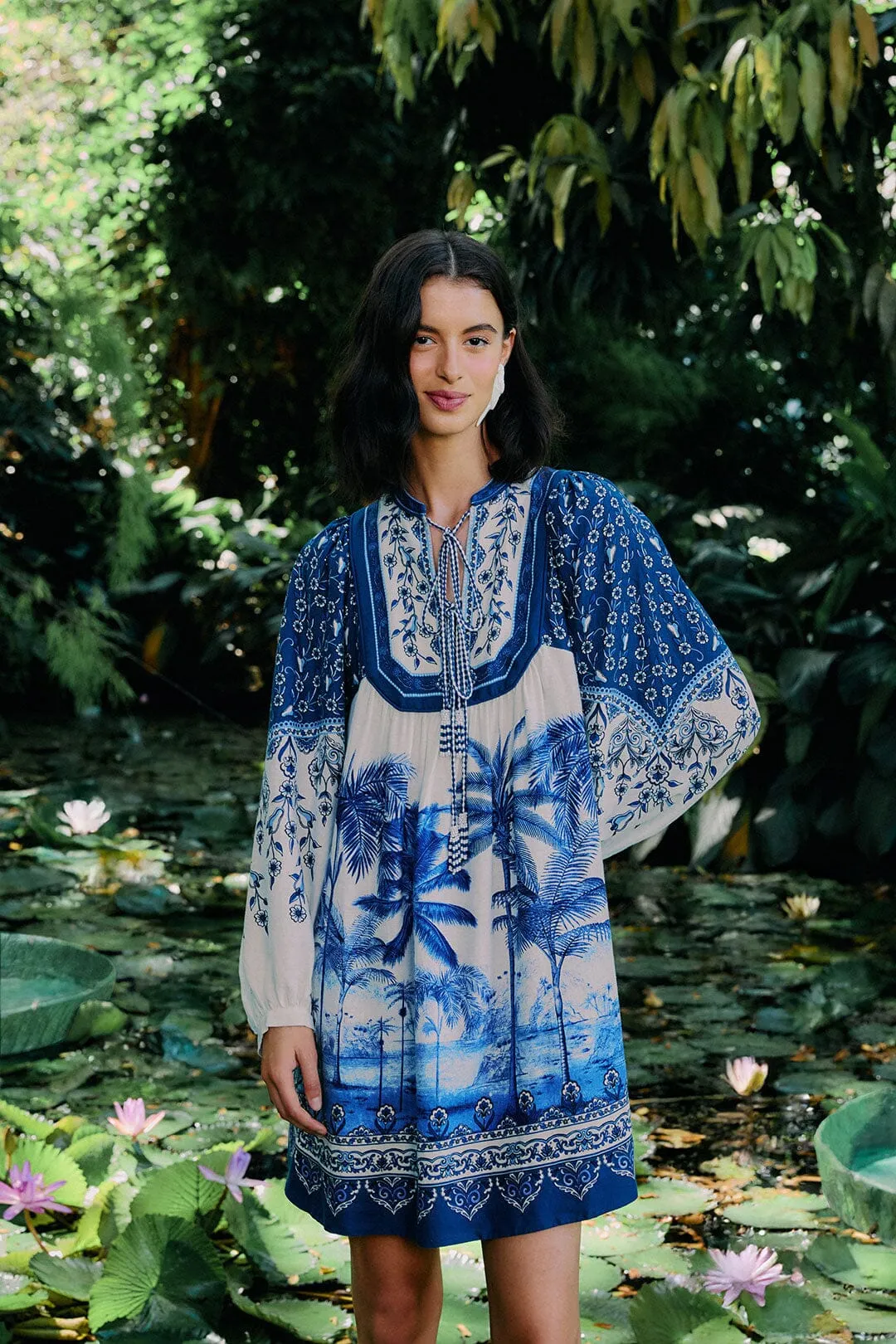 Scene Fresh Off-White Palm Tree Beach Mini Dress