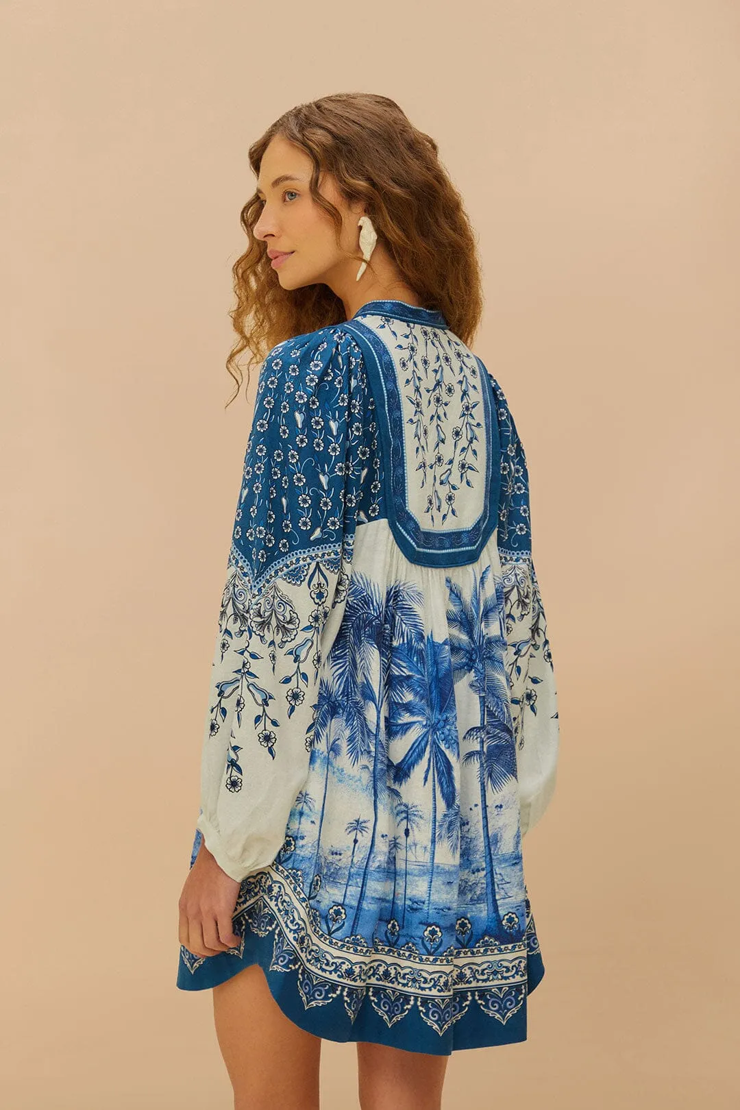 Romantic Vibes Off-White Palm Tree Beach Mini Dress