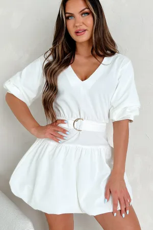 Tracy Belted Bubble Hem Mini Dress (Off White) Y2K Feel