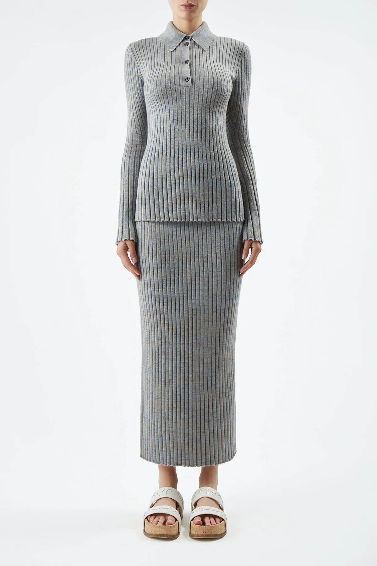 Conti Knit Midi Skirt in Light Blue Melange Cashmere Resale Value