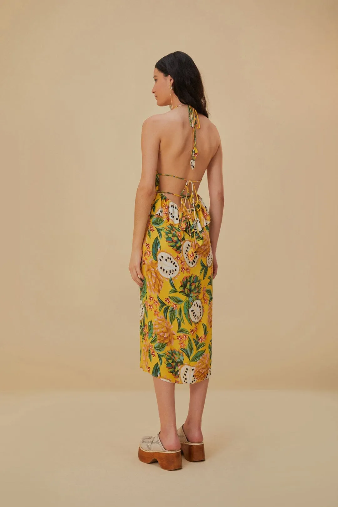 Fashionable knee-length piece Yellow Biriba Sleeveless Midi Dress