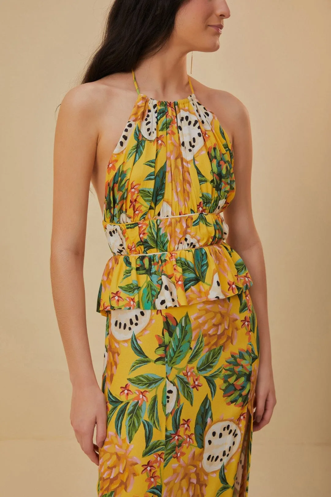 Yellow Biriba Sleeveless Midi Dress Art Space