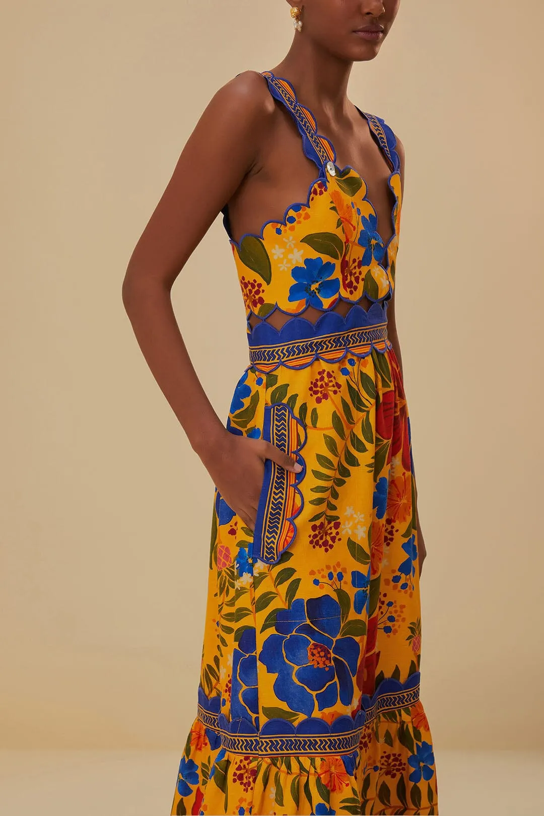 Deep Shade Low Maintenance Yellow Floral Yard Lenzing? Ecovero? Euroflax? Midi Dress