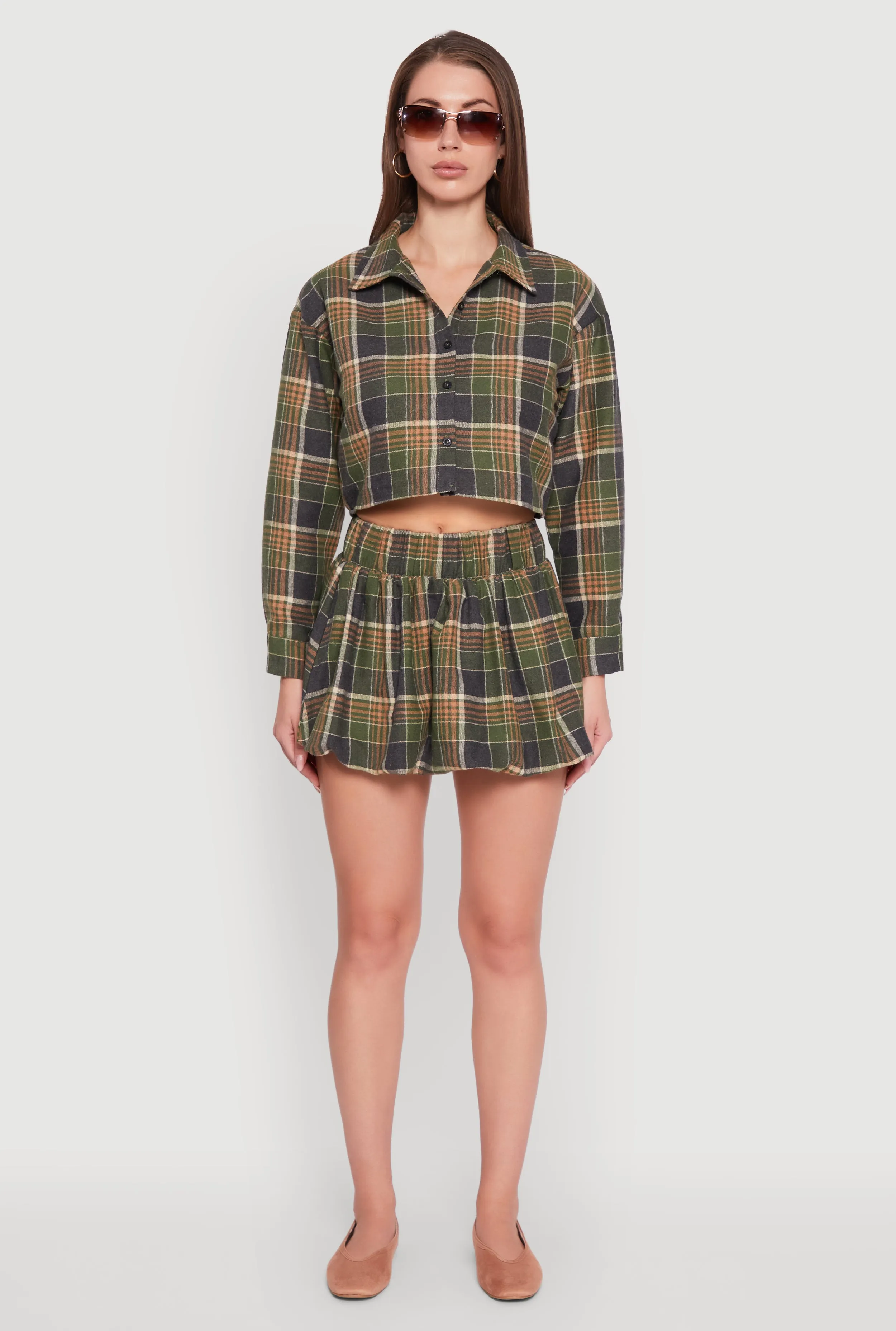 Trend Ready High Waisted Plaid Flannel Mini Skater Skirt