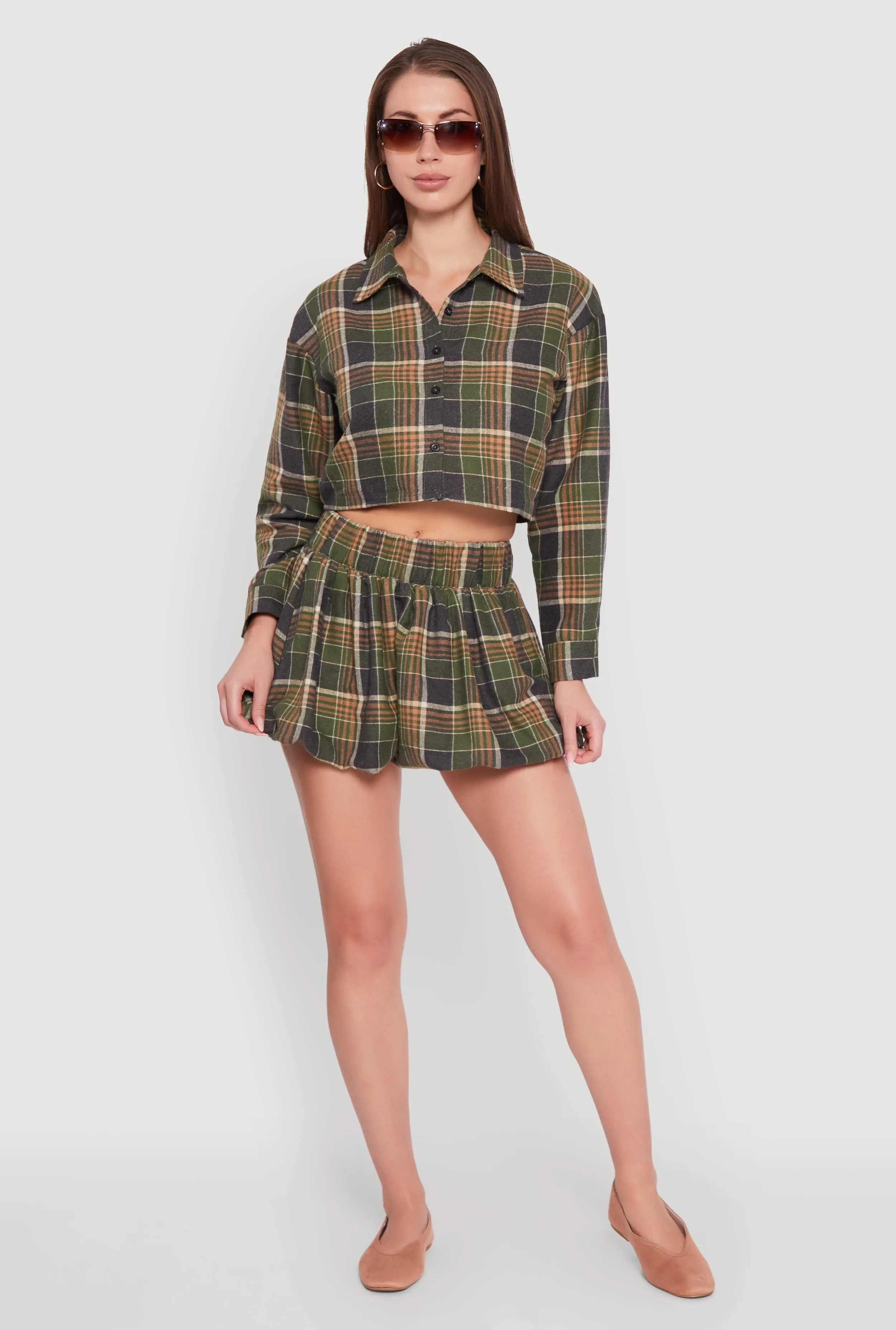 High Waisted Plaid Flannel Mini Skater Skirt Polished Touch