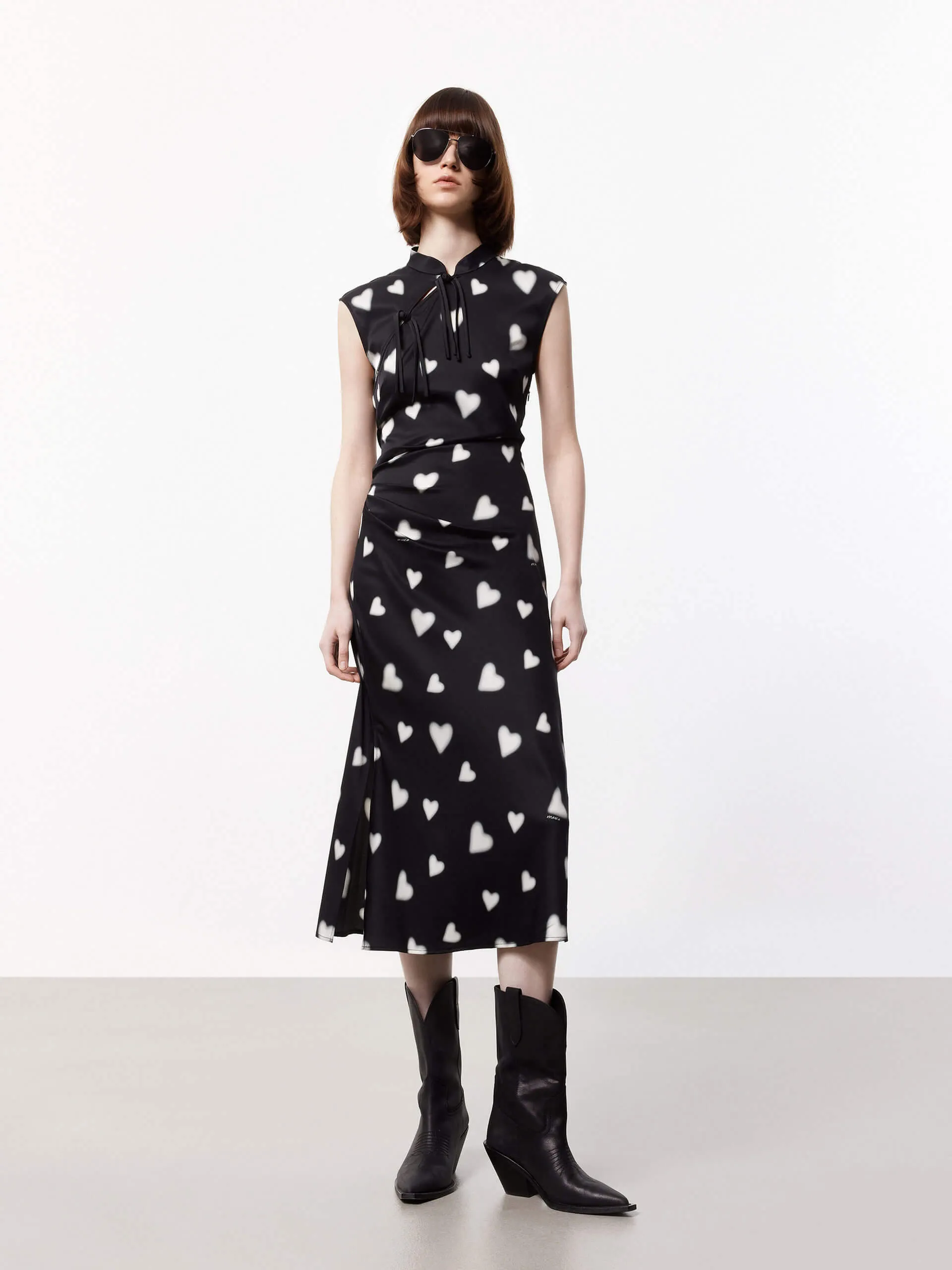 Heart Print Slit Dress Comfortable Wardrobe