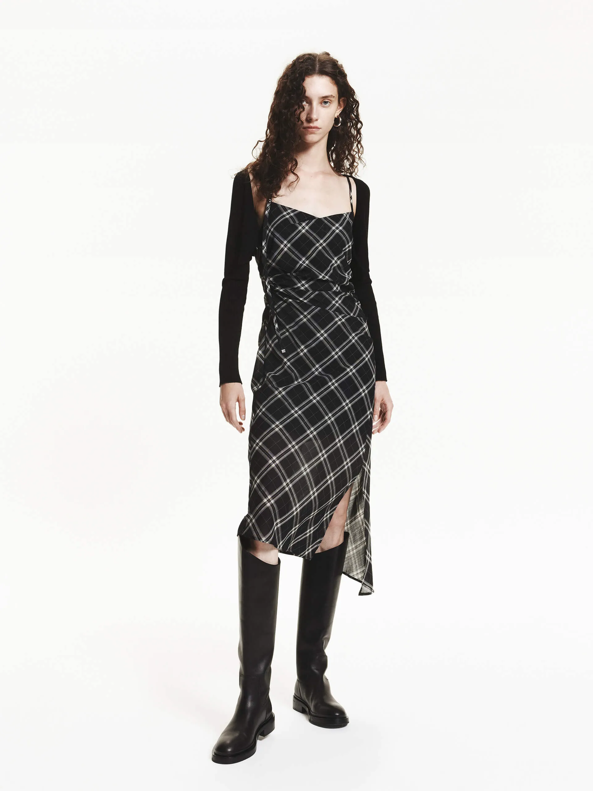 Flattering Fashion Weekend Wear Plaid Pattern Cami Dress